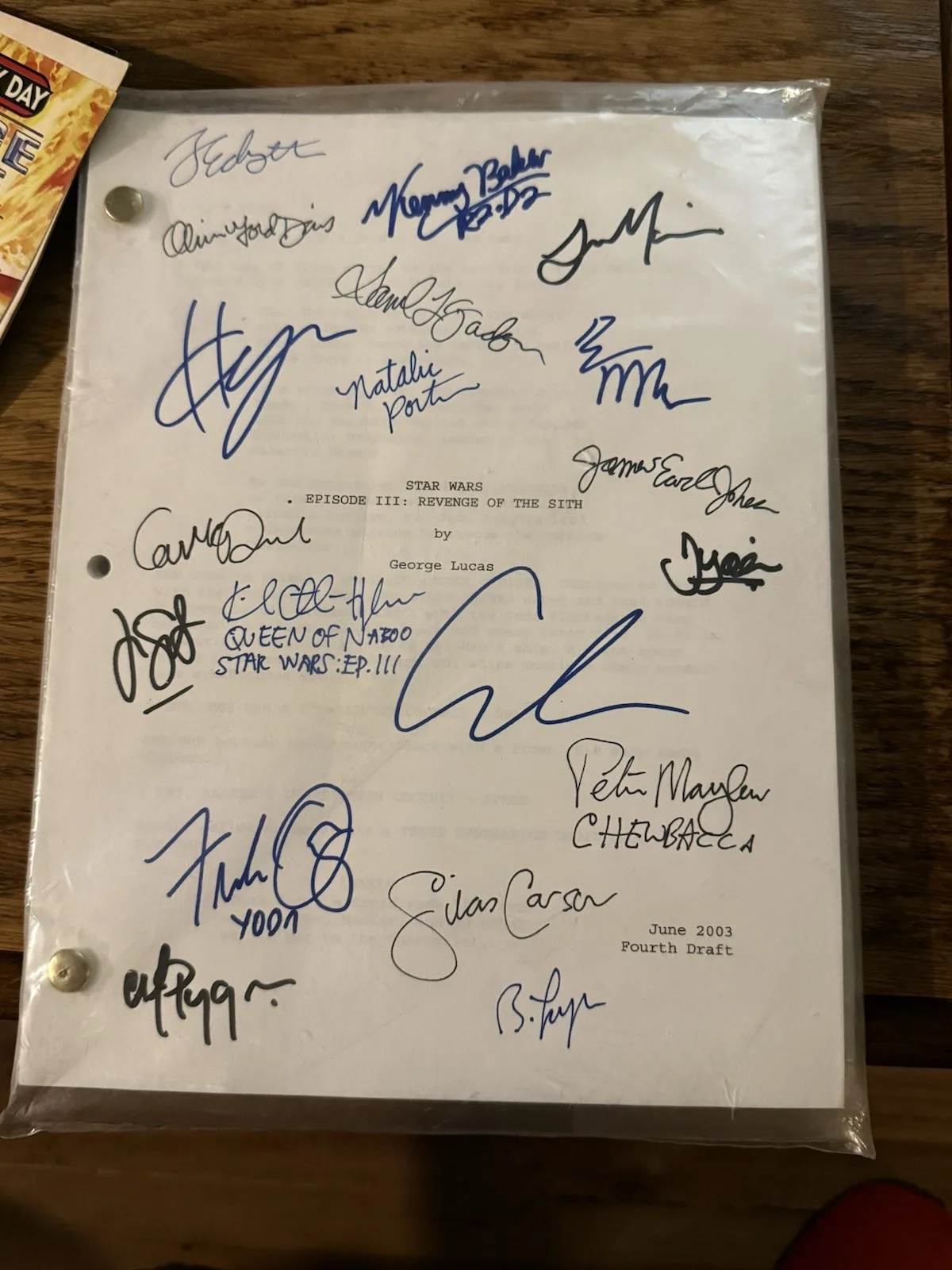 Natalie Portman, Peter Mayhew, James Earl Jones, Silas Carson, B — Star Wars Episode III Revenge of the Sith Original Script Autographed Portman, …