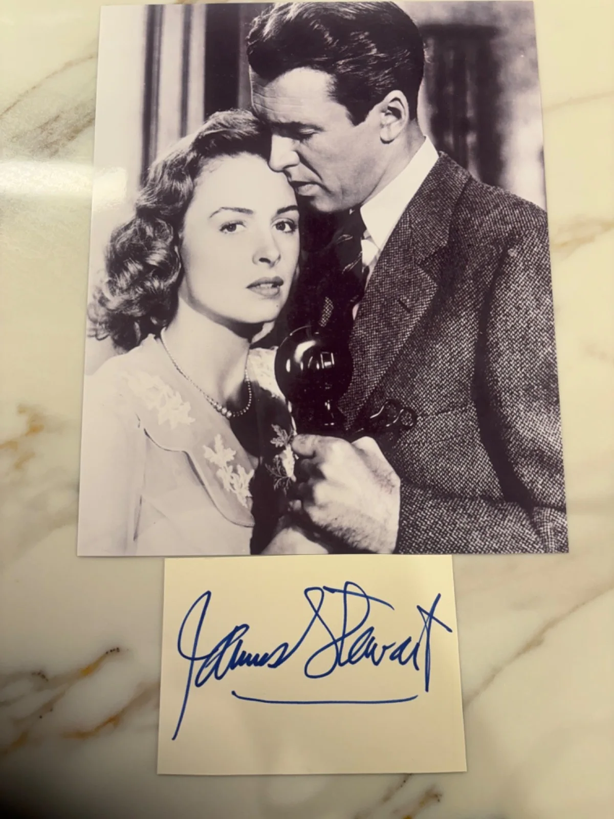 Jimmy stewart — Jimmy Stewart signed 6.25x4.5 Notecard, It's A Wonderful Life, photo included