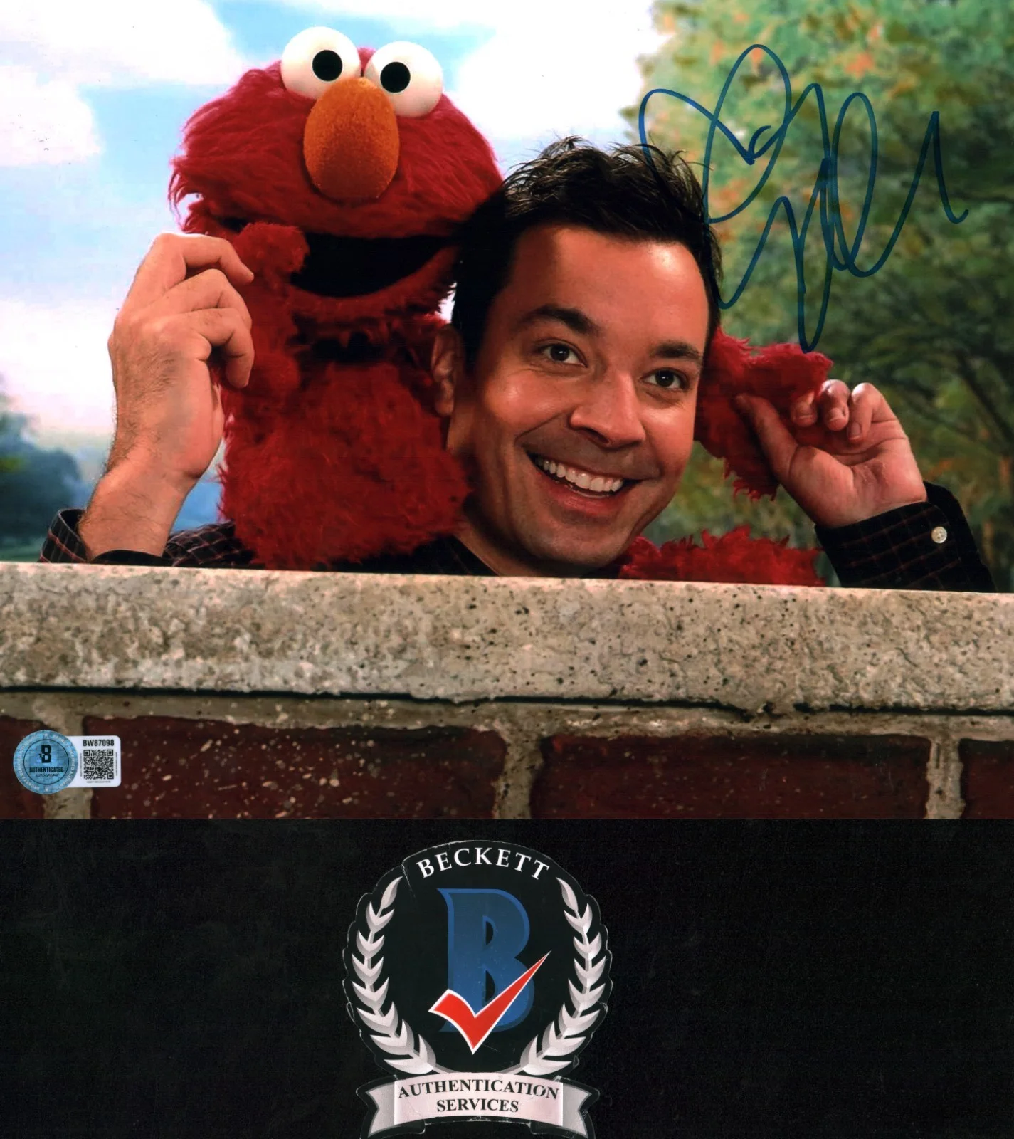jimmy fallon — Jimmy Fallon Signed Late Night Host With Elmo Sesame Street 8x10 Photo BAS COA