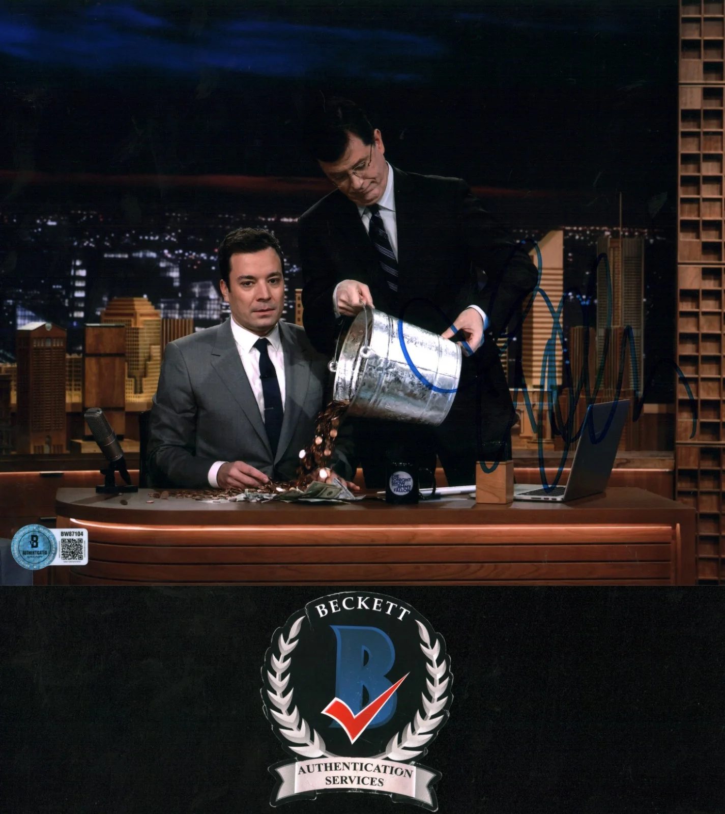 jimmy fallon — Jimmy Fallon Signed Late Night Host With Stephen Colbert 8x10 Photo BAS COA