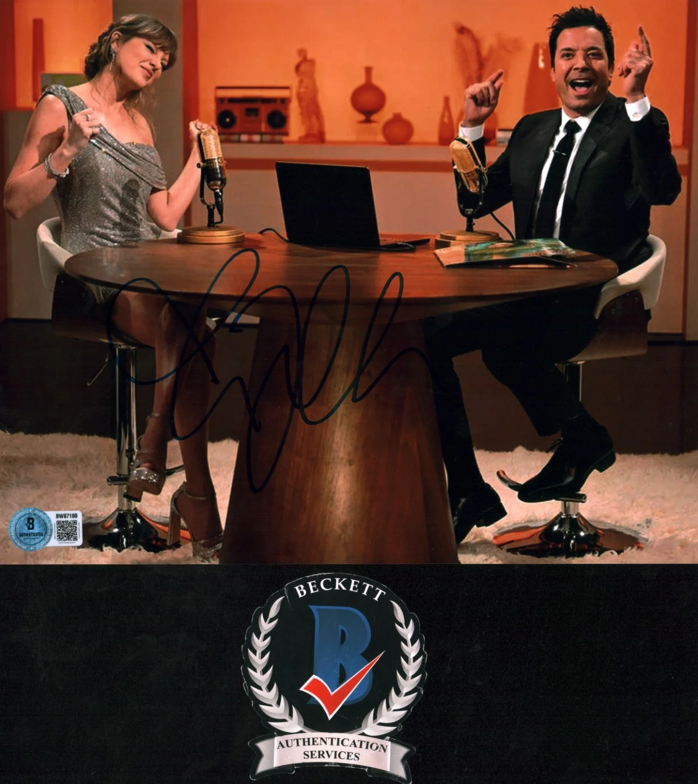 jimmy fallon — Jimmy Fallon Signed Late Night Host With Taylor Swift 8x10 Photo BAS COA