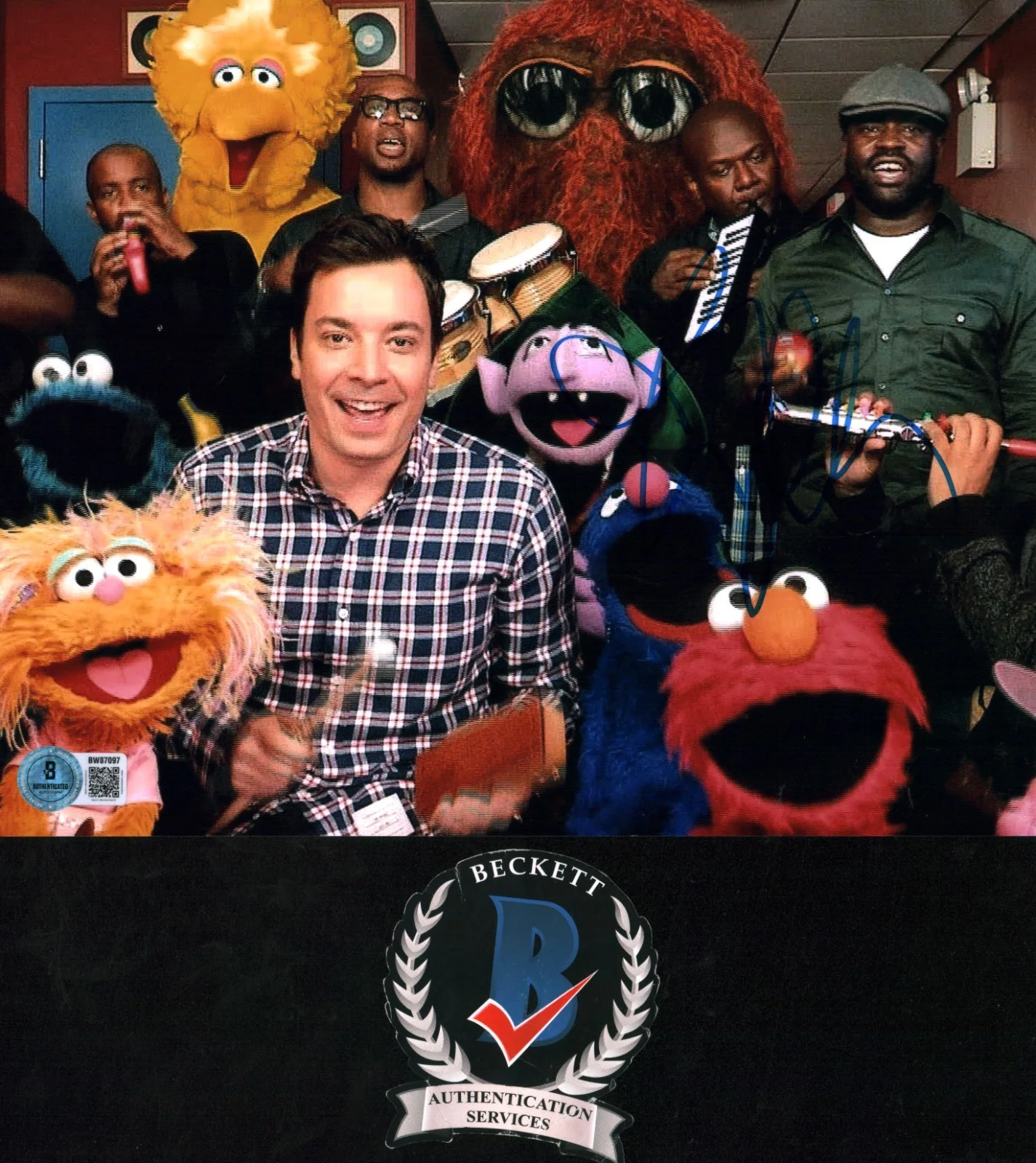 jimmy fallon — Jimmy Fallon Signed Late Night Host With Elmo Sesame Street 8x10 Photo BAS COA
