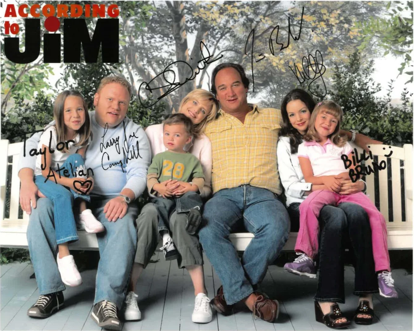 Courtney Thorne‑Smith, Jim Belushi, Larry Joe Campbell — According to Jim Autographed Picture Jim Belushi, Courtney Thorne‑Smith and more
