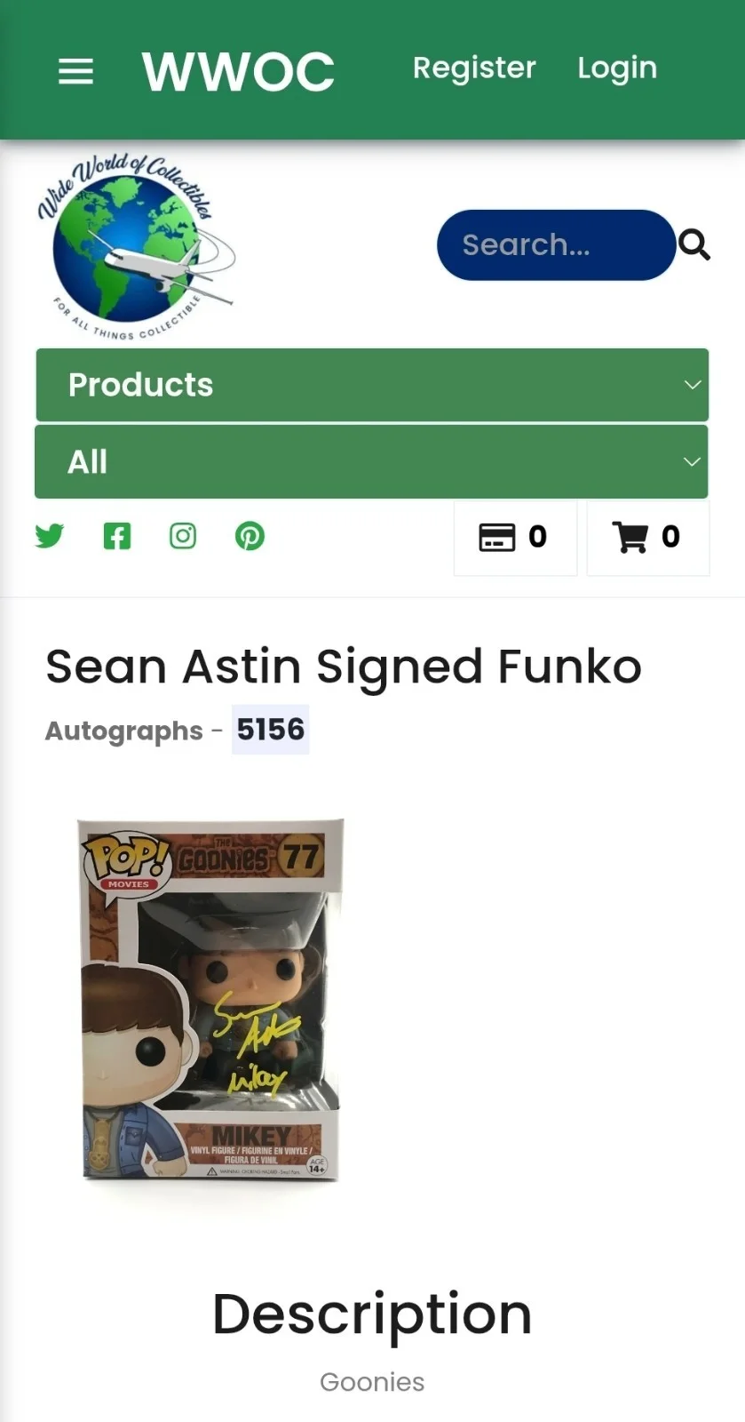 Sean Astin — Sean Astin SIGNED Mikey The Goonies Funko #77 w COA Autographed, image 3