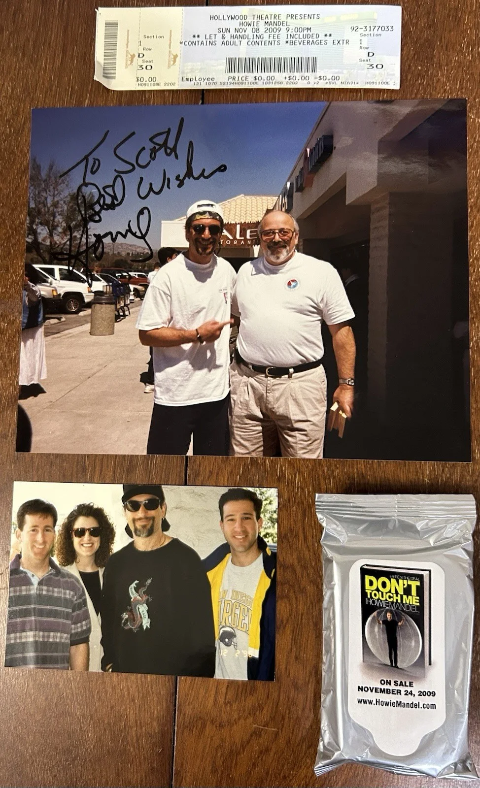 Howie Mandel — Howie Mandel Signed 10x8 Color Photo + “Don’t Touch Me Promo Wipes + Ticket Stub