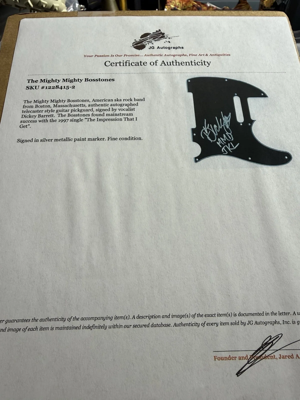 One Of A Kind Dicky Barrett Bosstones Jimmy Kimmel Live Pick Guard Signed Auto, image 2
