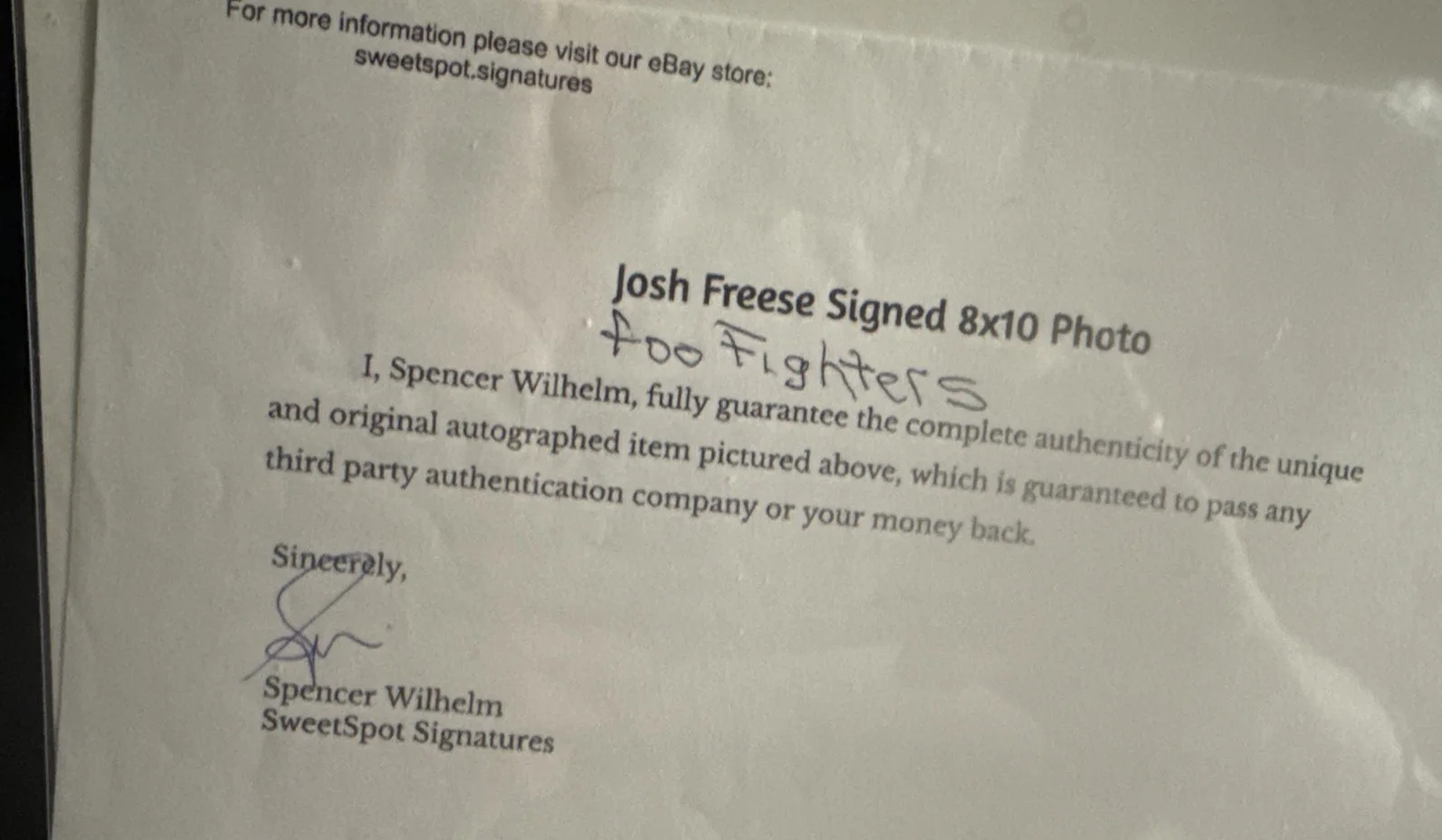 JOSH FREESE FOO FIGHTERS DRUMMER SIGNED AUTOGRAPH 8X10 COA, image 2