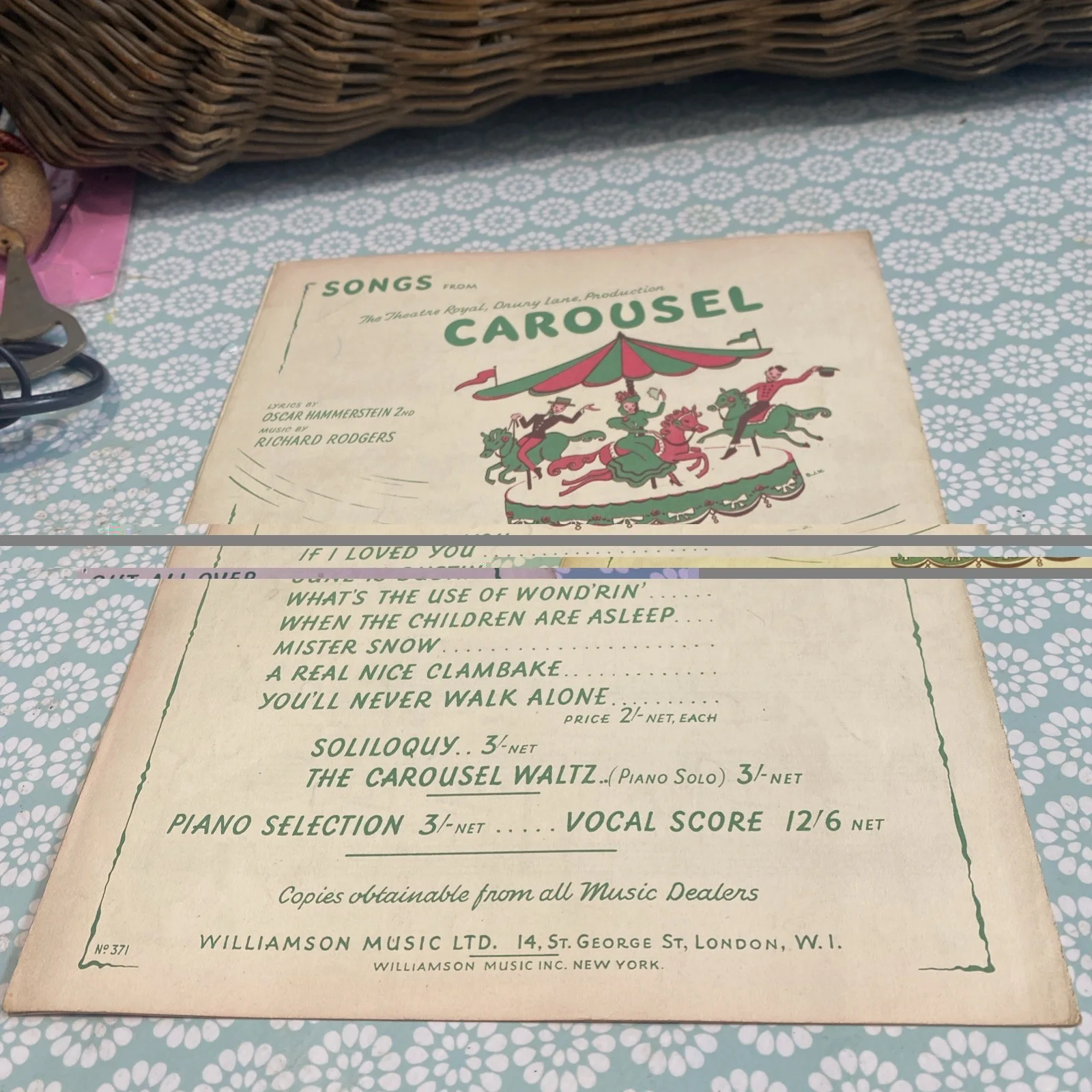 CAROUSEL, 1945 SHEET MUSIC” IF I LOVED YOU” RODGERS & HEMMERSTEIN Prince Littler, изображение 3
