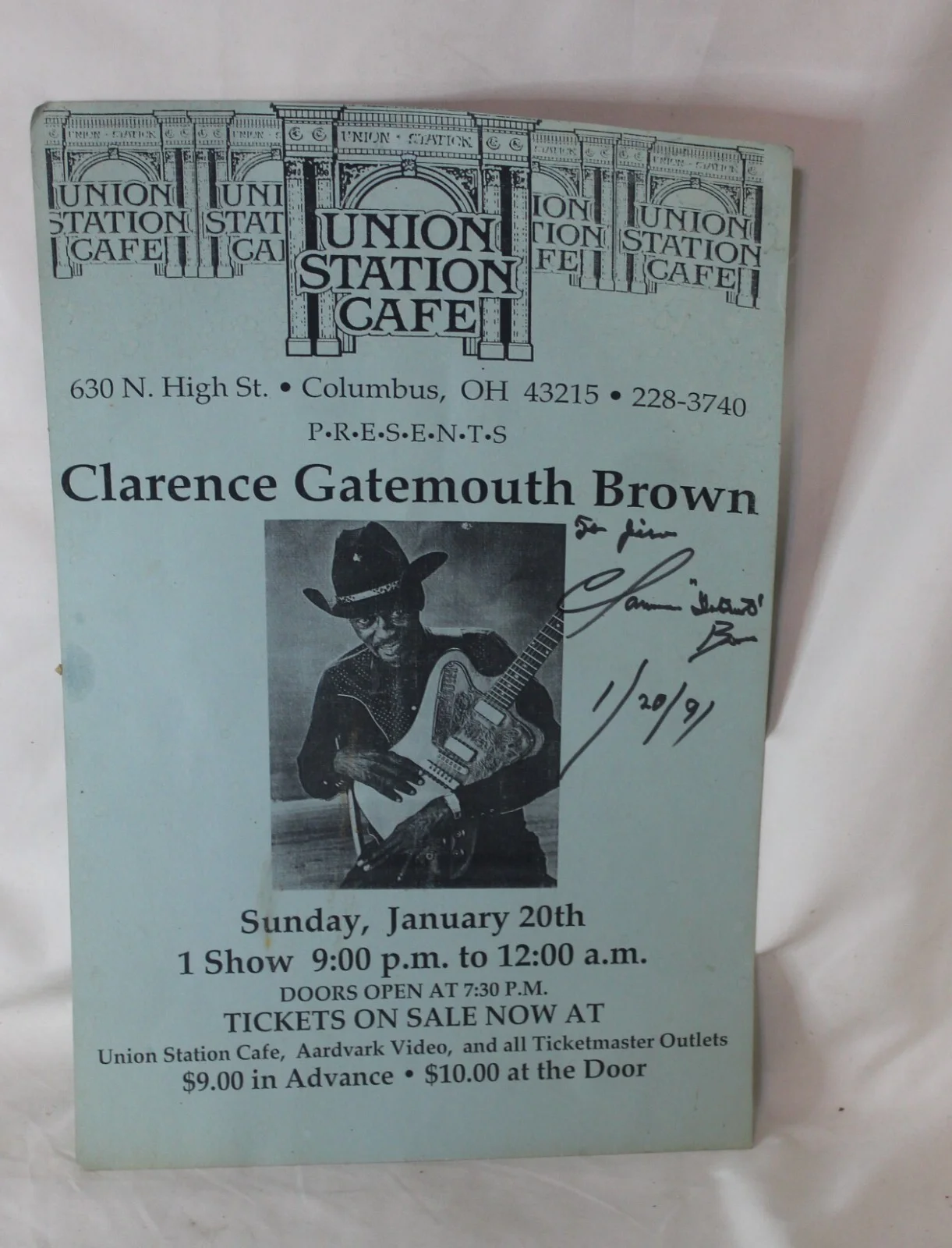 1991 Signed Clarence "Gatemouth" Brown Union Station Cafe Poster Columbus OH, изображение 2