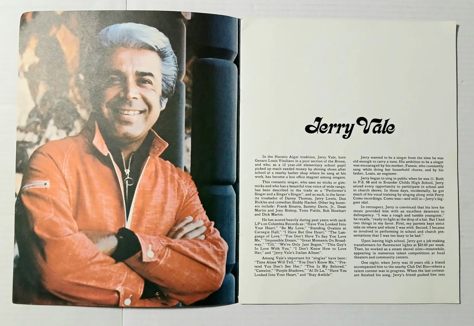 Jerry Vale — Jerry Vale SIGNED Concert Program 1980 Inscribed & Dated Provenance Available, image 4