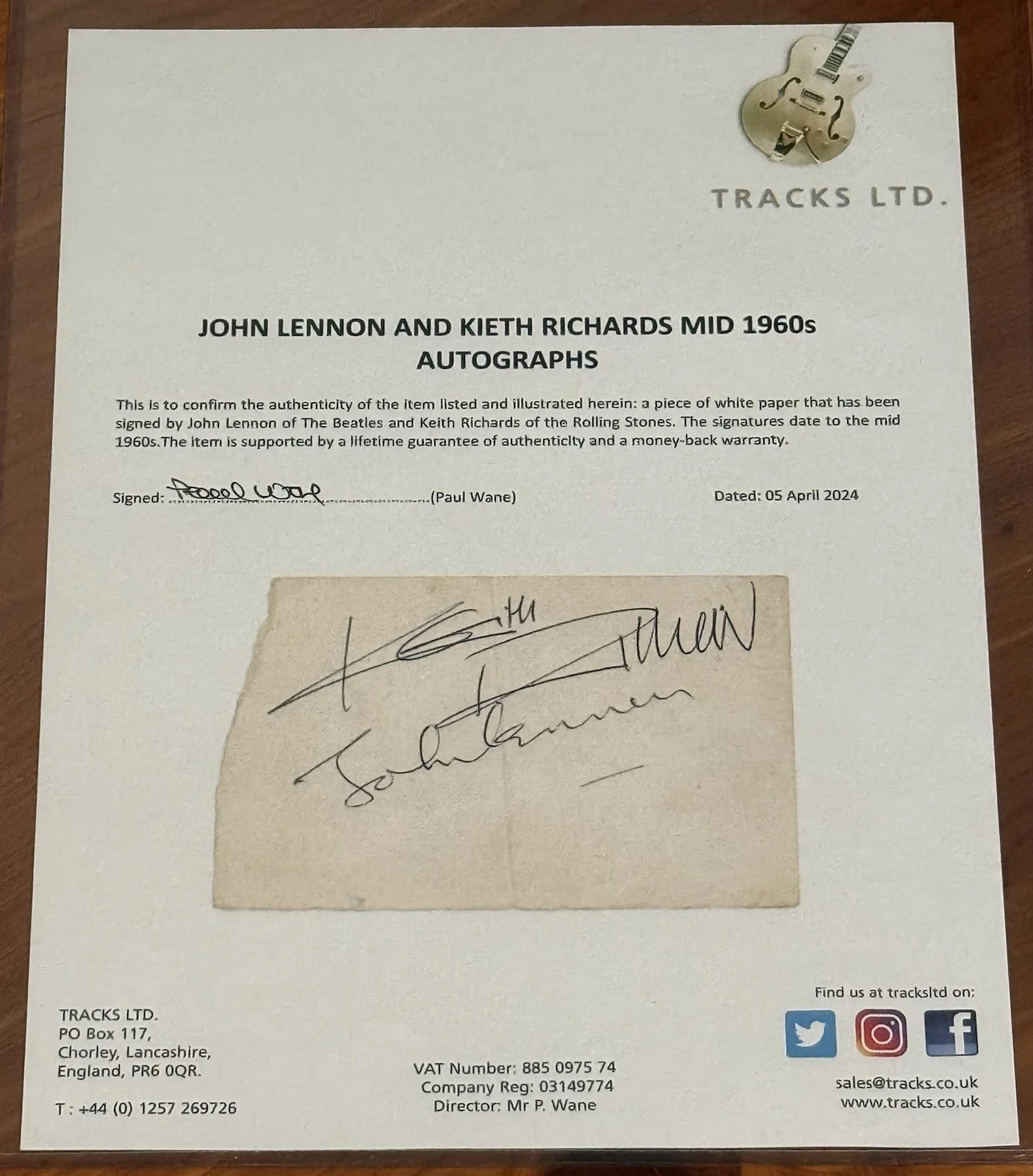 John Lennon & Keith Richards Signed Cut Beckett Authentic Autograph Tracks COA, image 5