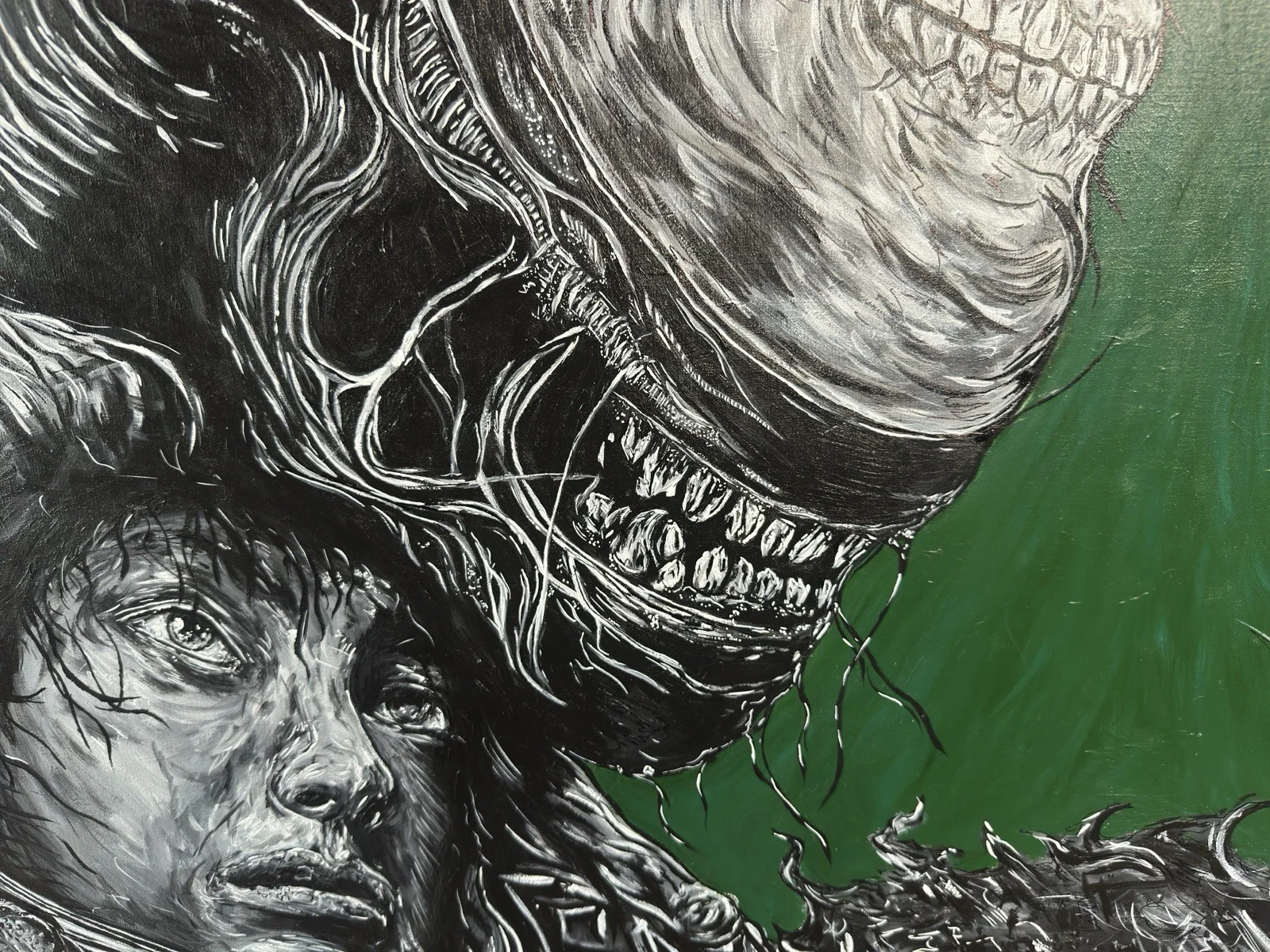 Alien Original Acrylic Painting on Linen Canvas, Sci Fi, Film Art, изображение 2