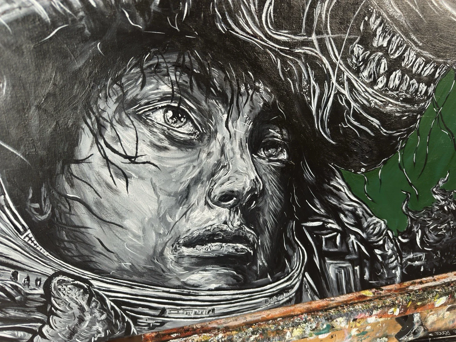Alien Original Acrylic Painting on Linen Canvas, Sci Fi, Film Art, изображение 3