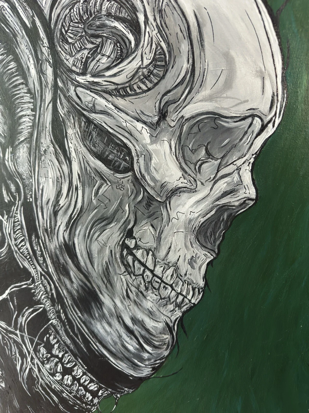 Alien Original Acrylic Painting on Linen Canvas, Sci Fi, Film Art, изображение 4