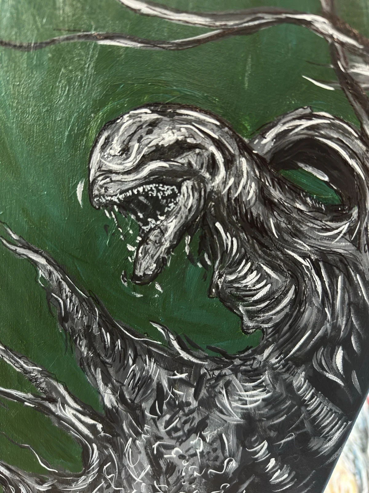 Alien Original Acrylic Painting on Linen Canvas, Sci Fi, Film Art, изображение 5