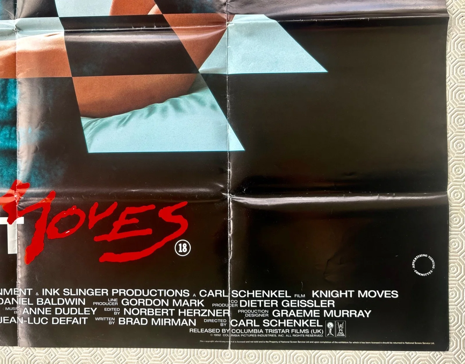 Knight Moves Original 1992 Movie Quad Poster Christopher Lambert Diane Lane, image 3