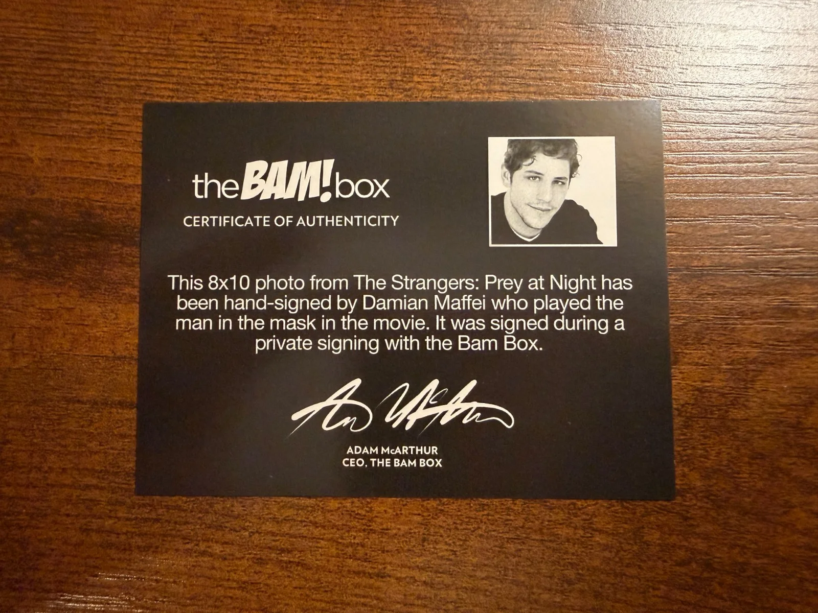 Damian Maffei — DAMIAN MAFFEI SIGNED 8 X 10 PHOTO THE STRANGERS PREY AT NIGHT BAM BOX COA, image 2