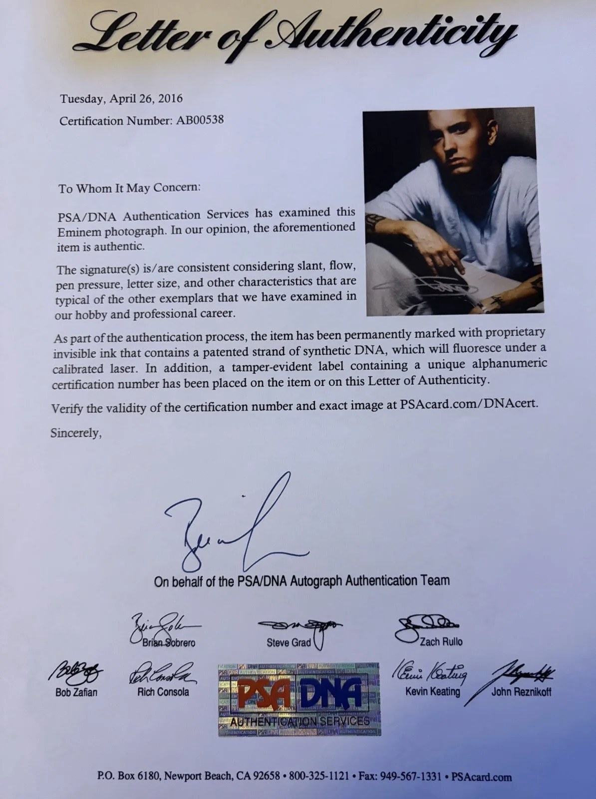 Eminem Signed 8x10 Encapsulated Photo Beckett BAS Autograph Slim Shady, изображение 2