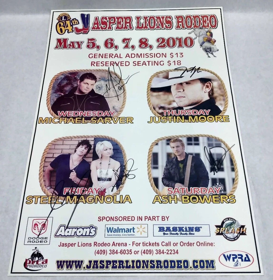 Justin Moore / Steel Magnolia / Sarver / Bowers Signed Autographed Rodeo Poster, изображение 3