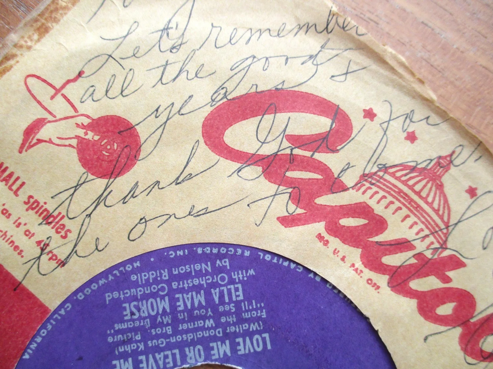 Ella Mae Morse Blacksmith Blues 45 RPM Record signed RARE John Gilliland Estate, image 4