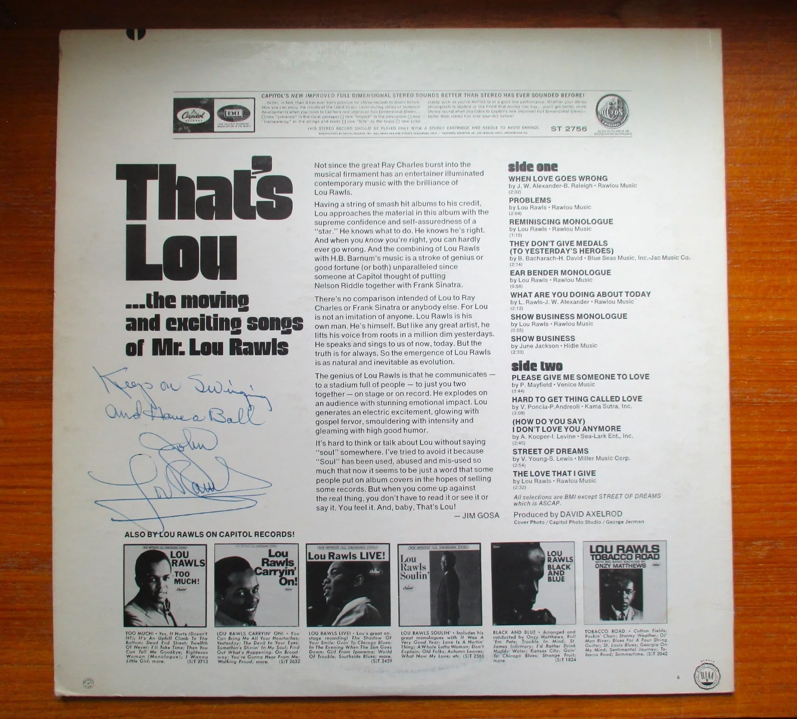 Lou Rawls "That's Lou" C Inscribed/signed back cover John Gilliland Estate, изображение 2
