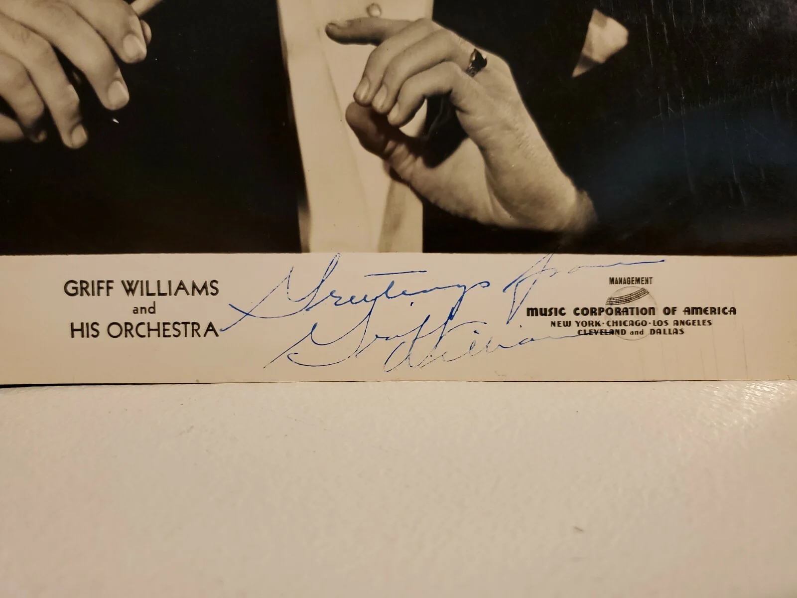 1930's Signed Griff Williams Orchestra Press Photo Music Corporation of America, изображение 2