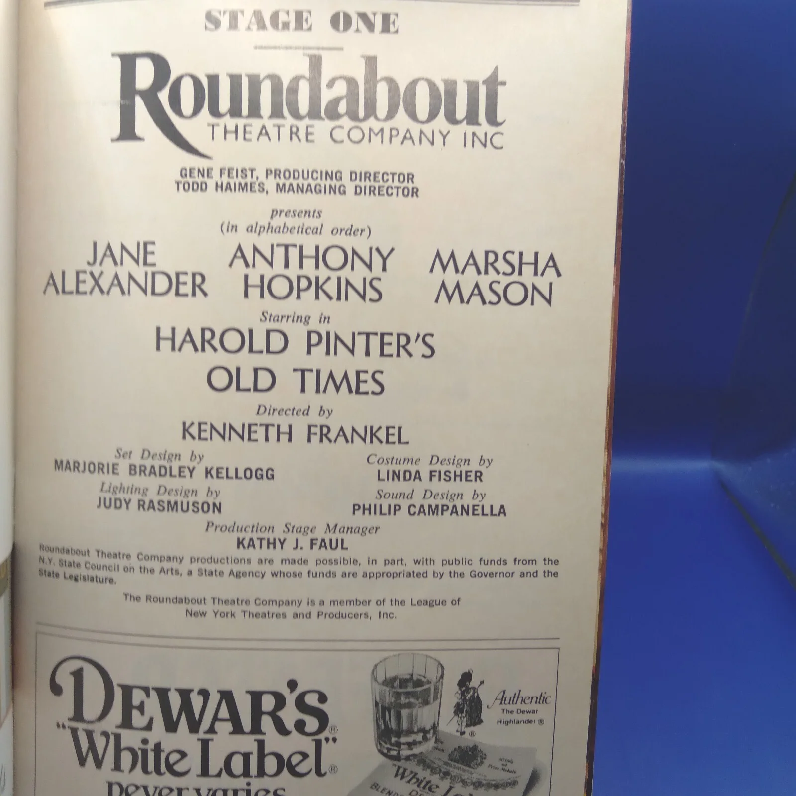 "OLD TIMES" Anthony Hopkins MARSHA MASON SHOWBILL 1984 ROUNDABOUT THEATRE Bonus, изображение 2