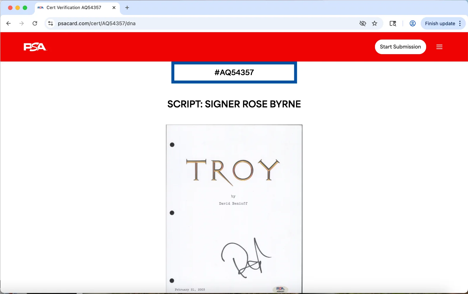 Rose Byrne — Rose Byrne signed Troy script full 159 pages PSA DNA autograph, image 3