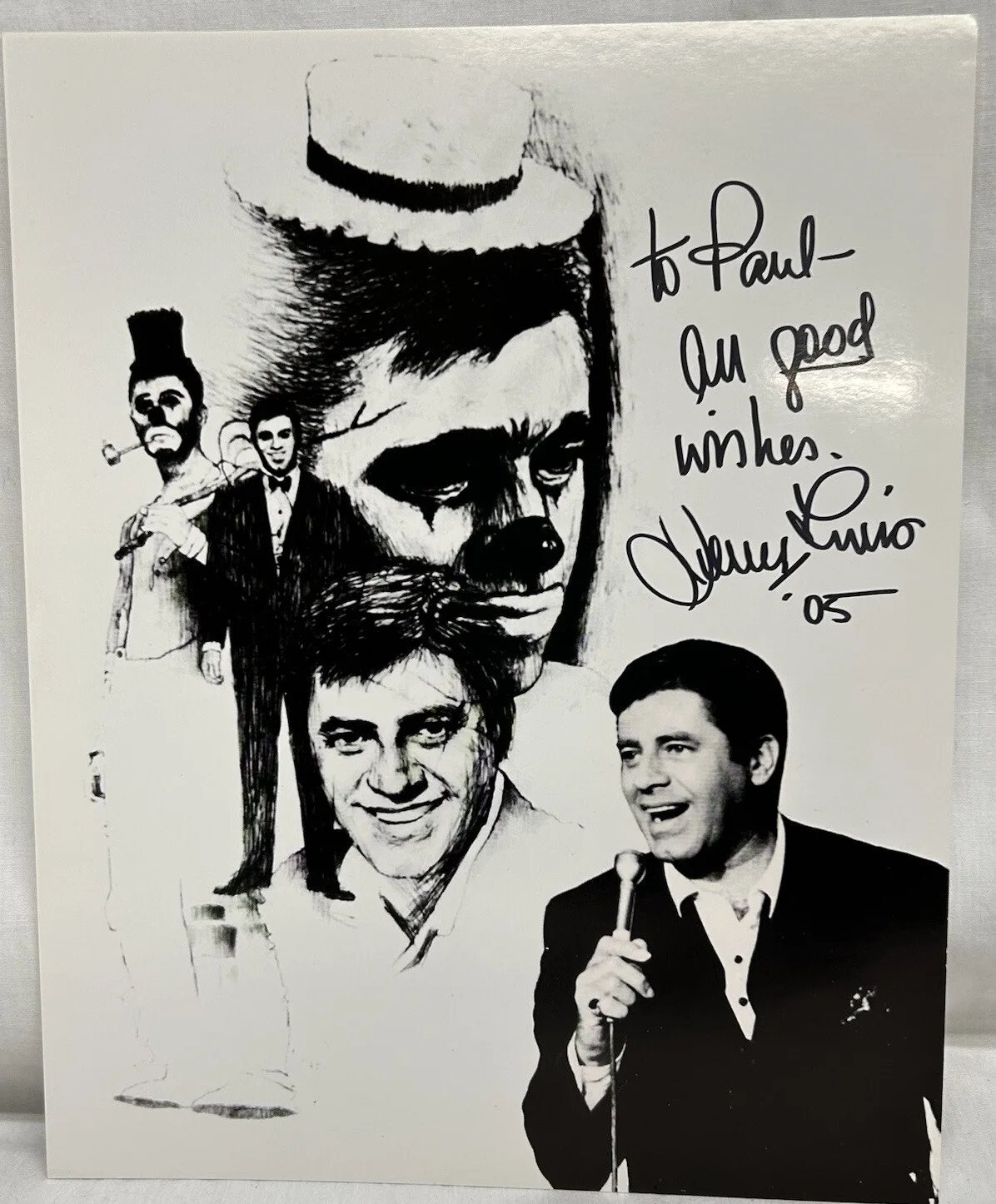 Jerry Lewis — Jerry Lewis 8 x 5” B/W Picture Signed Personalized 2007