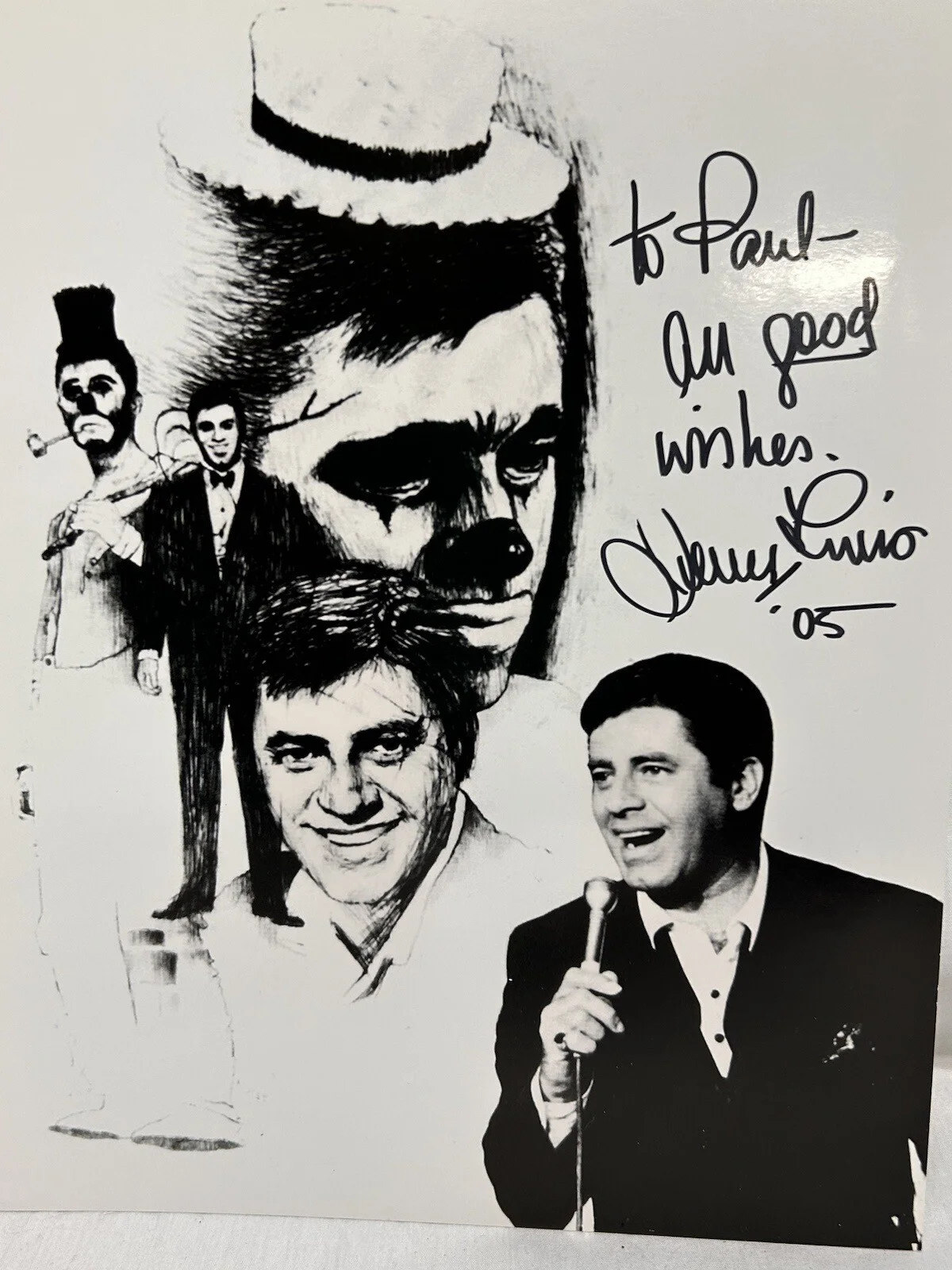 Jerry Lewis — Jerry Lewis 8 x 5” B/W Picture Signed Personalized 2007, image 2