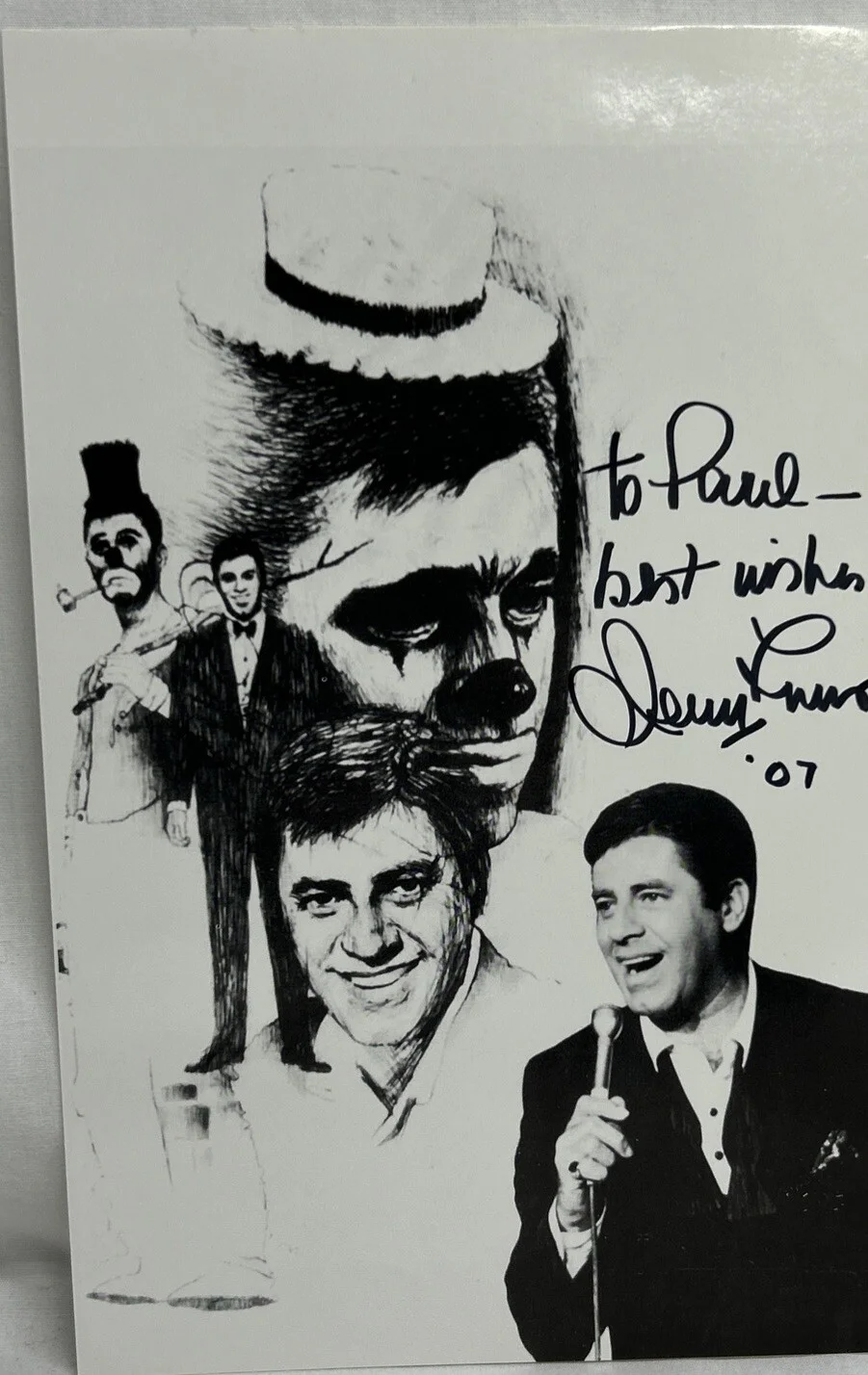 Jerry Lewis — Jerry Lewis 8 x 5” B/W Picture Signed Personalized 2007, image 3