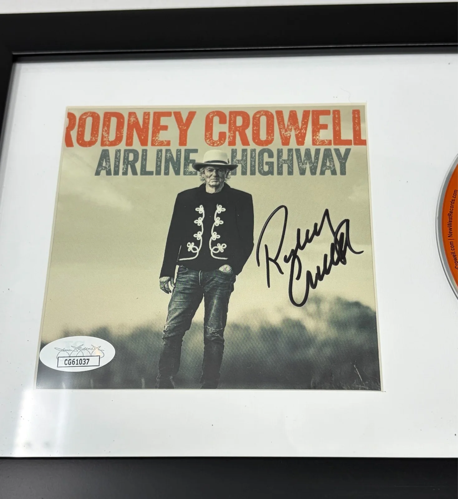 Rodney Crowell signed Airline Highway CD Cover Framed JSA COA, image 2