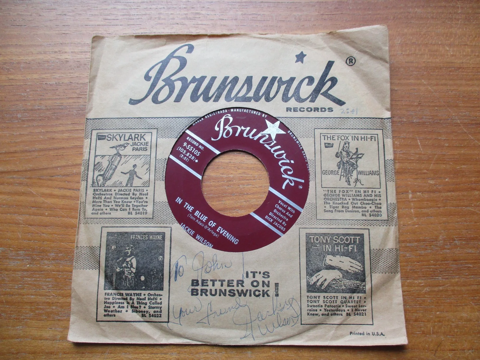 VERY RARE! Jackie Wilson Signed Sleeve 45 RPM Lonely Teardrops Gilliland Estate, изображение 2