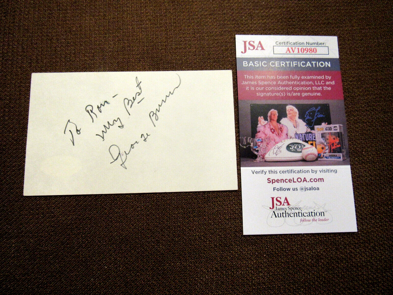 George Burns — GEORGE BURNS COMEDIAN MOVIE ACTOR SIGNED AUTO VINTAGE INDEX CARD JSA BEAUTY, изображение 3