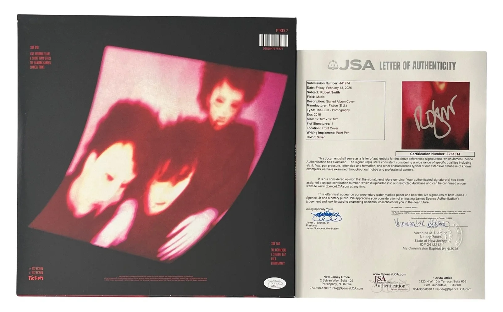 Robert Smith Signed The Cure Pornography Vinyl Record JSA LOA ZZ61314, image 2