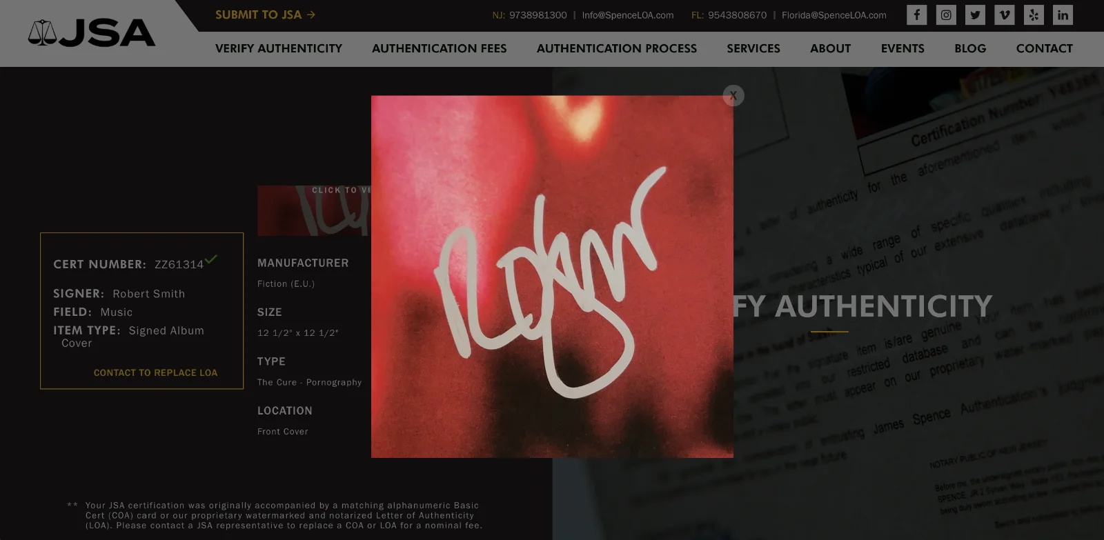 Robert Smith Signed The Cure Pornography Vinyl Record JSA LOA ZZ61314, image 5