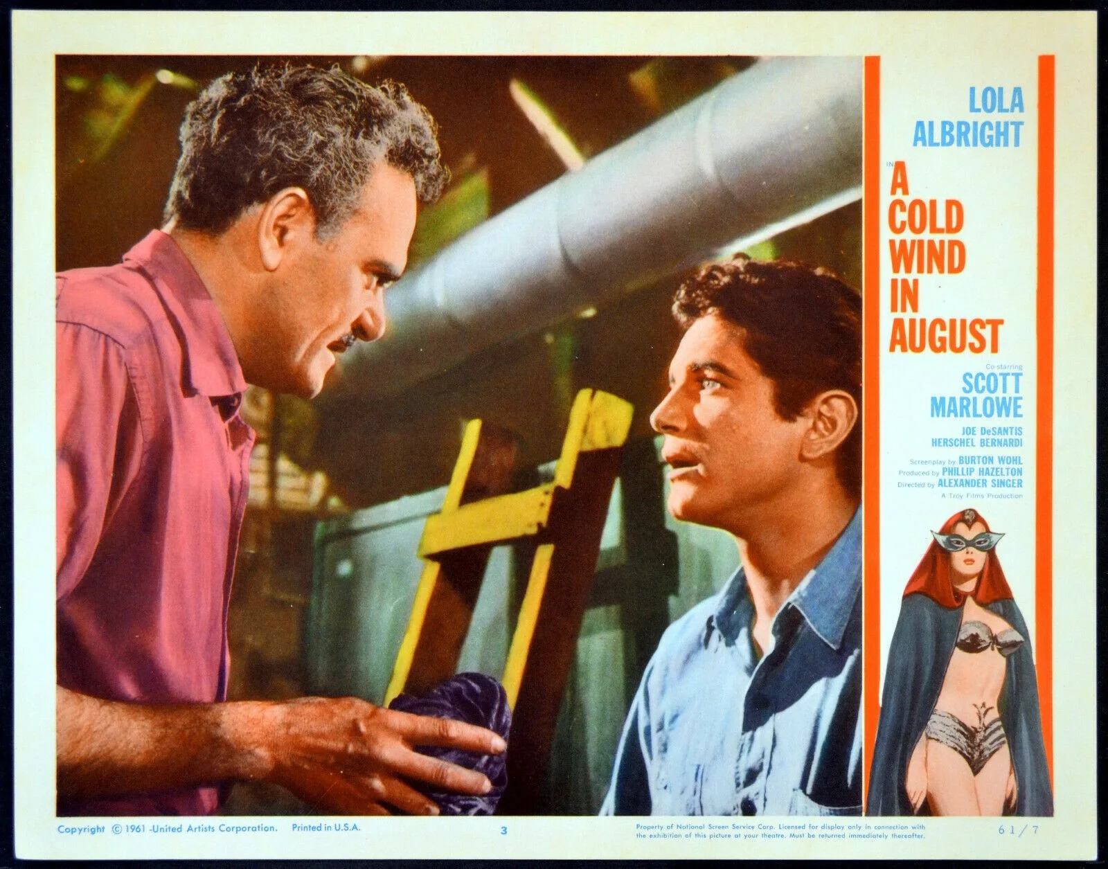 A COLD WIND IN AUGUST 1961 Lola Albright, Scott Marlowe 2 LOBBY CARDS, image 2
