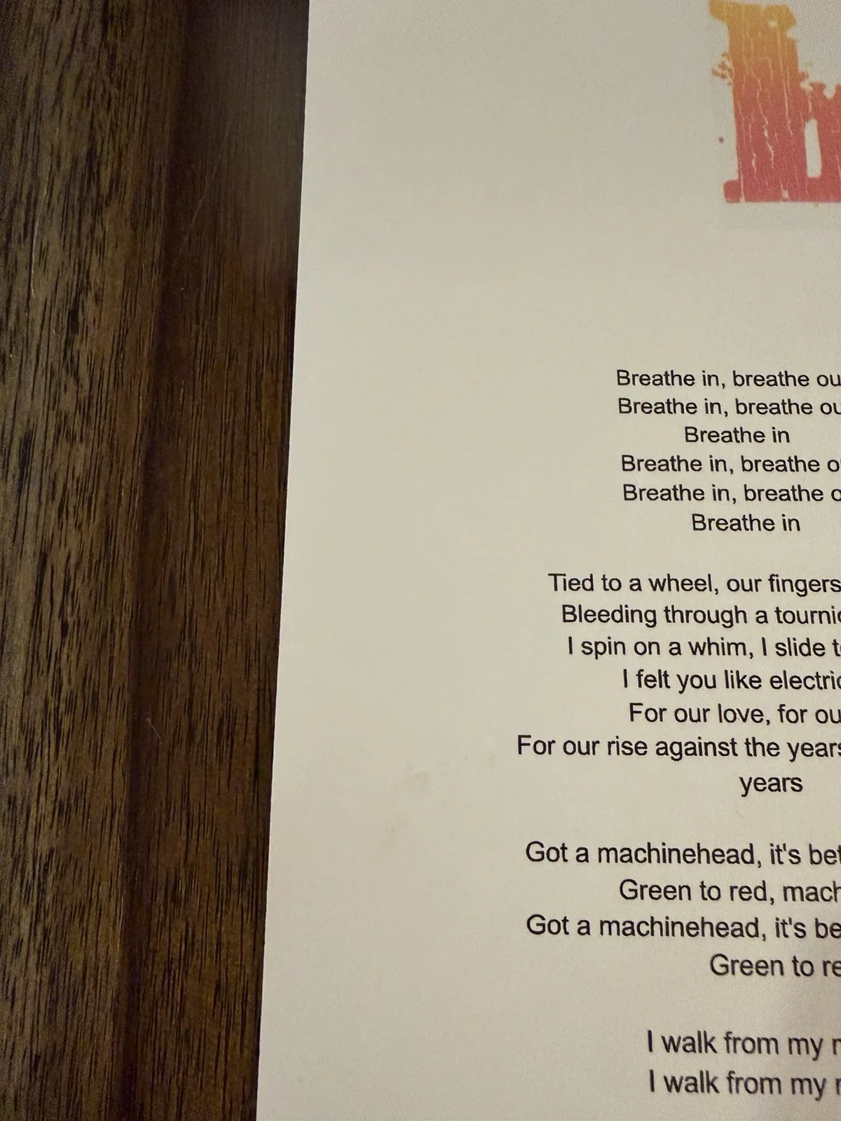 Gavin Rossdale 'Bush' Band Signed Lyric Sheet 'Machinehead' ACOA, image 2
