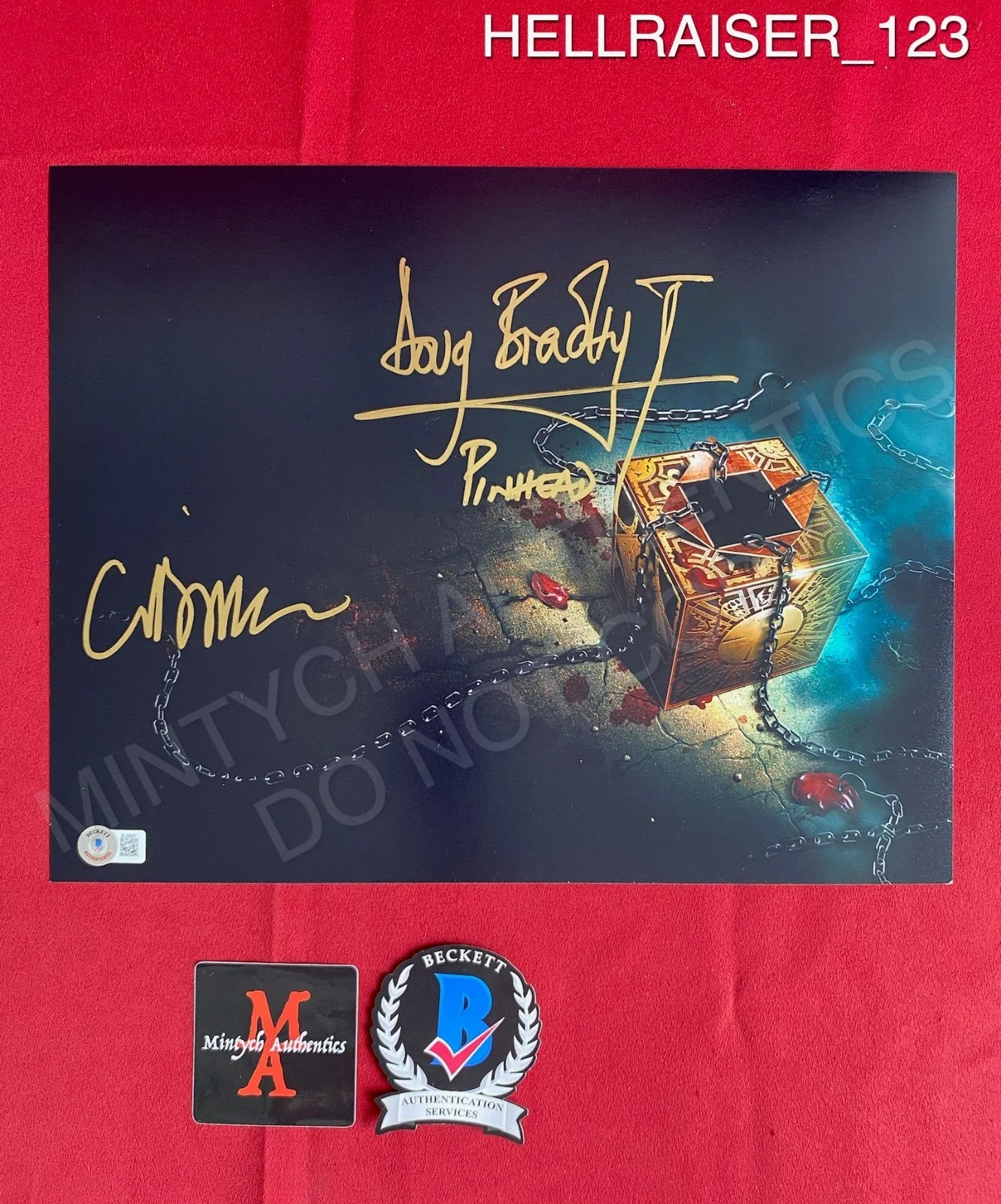 Doug Bradley, Clive Barker — Doug Bradley and Clive Barker dual signed 11x14 photo Hellraiser Pinhead Beckett