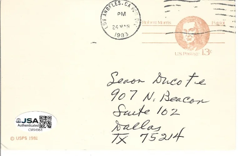 Vincent Price — Vincent Price REAL hand SIGNED 3.5x5.5" Index Postcard JSA COA Autographed 1981, image 2