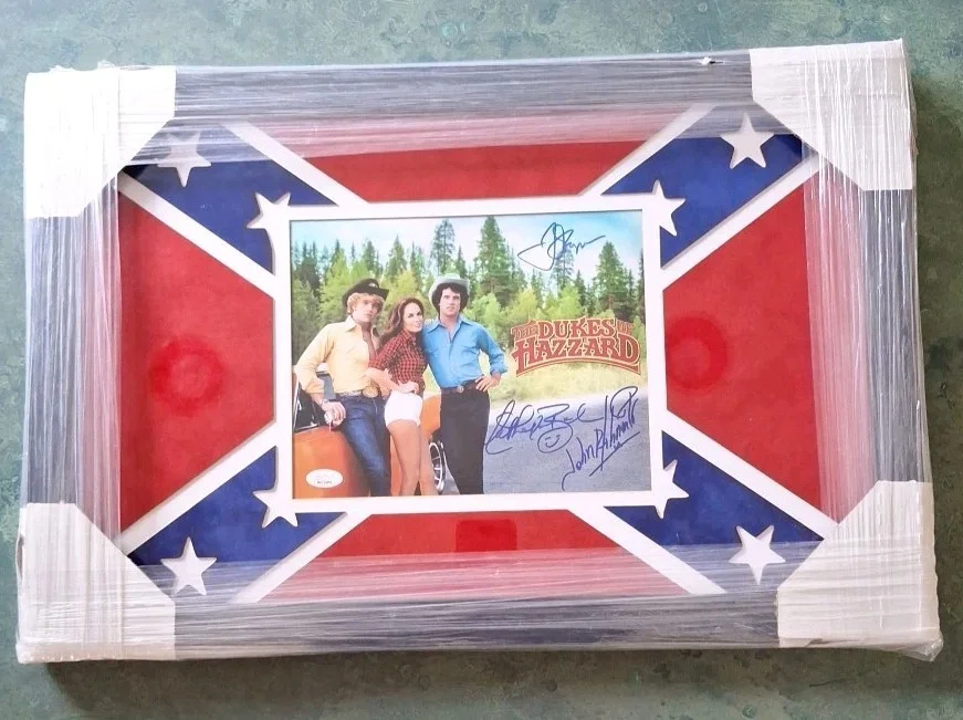 John Schneider — Dukes Of Hazzard Cast Signed Framed 16x24Catherine Bach Tom WopatJohn Schneider
