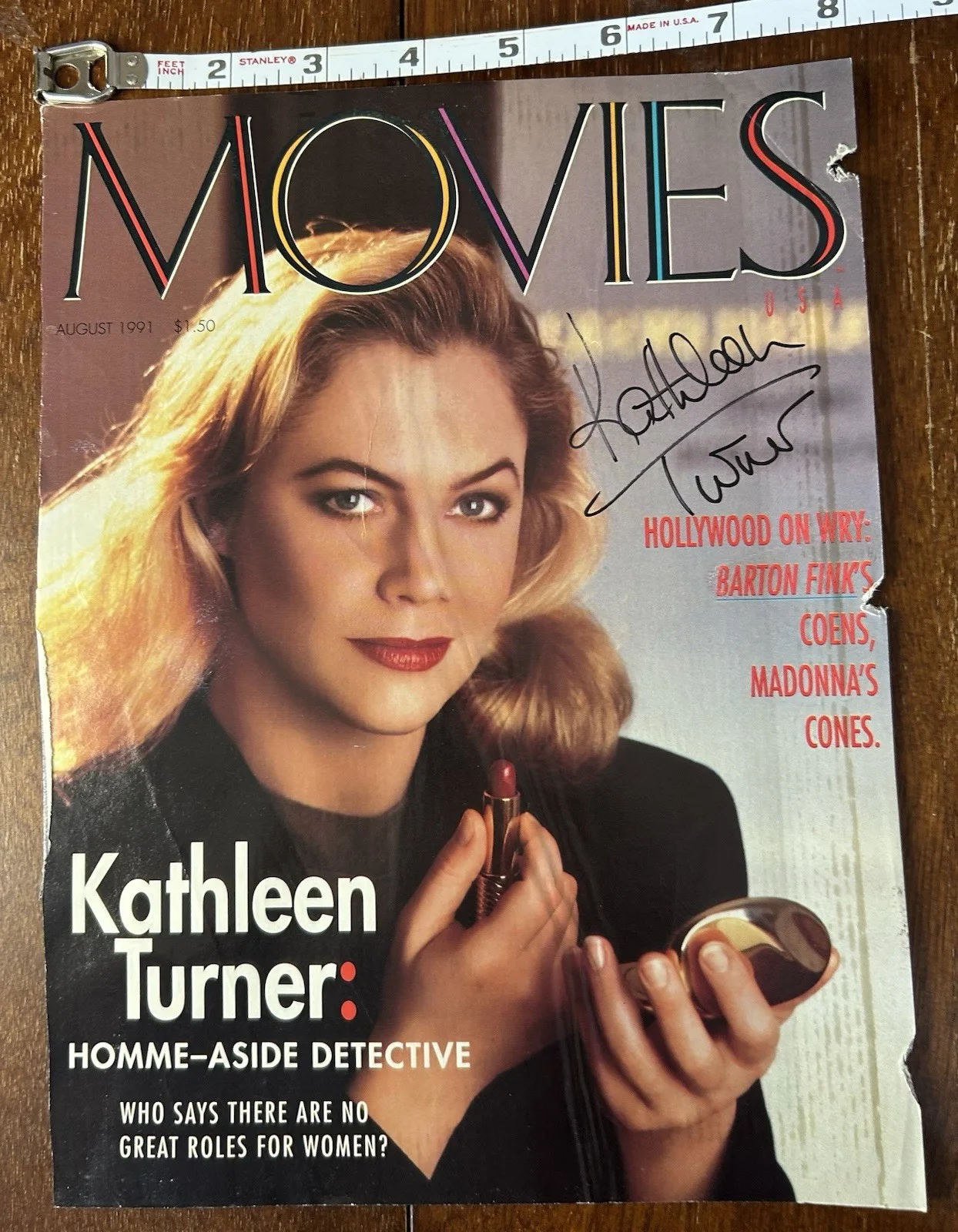 Kathleen Turner — Kathleen Turner Signed Movies Magazine Cover August 1991 Autograph 8x10.5 Auto