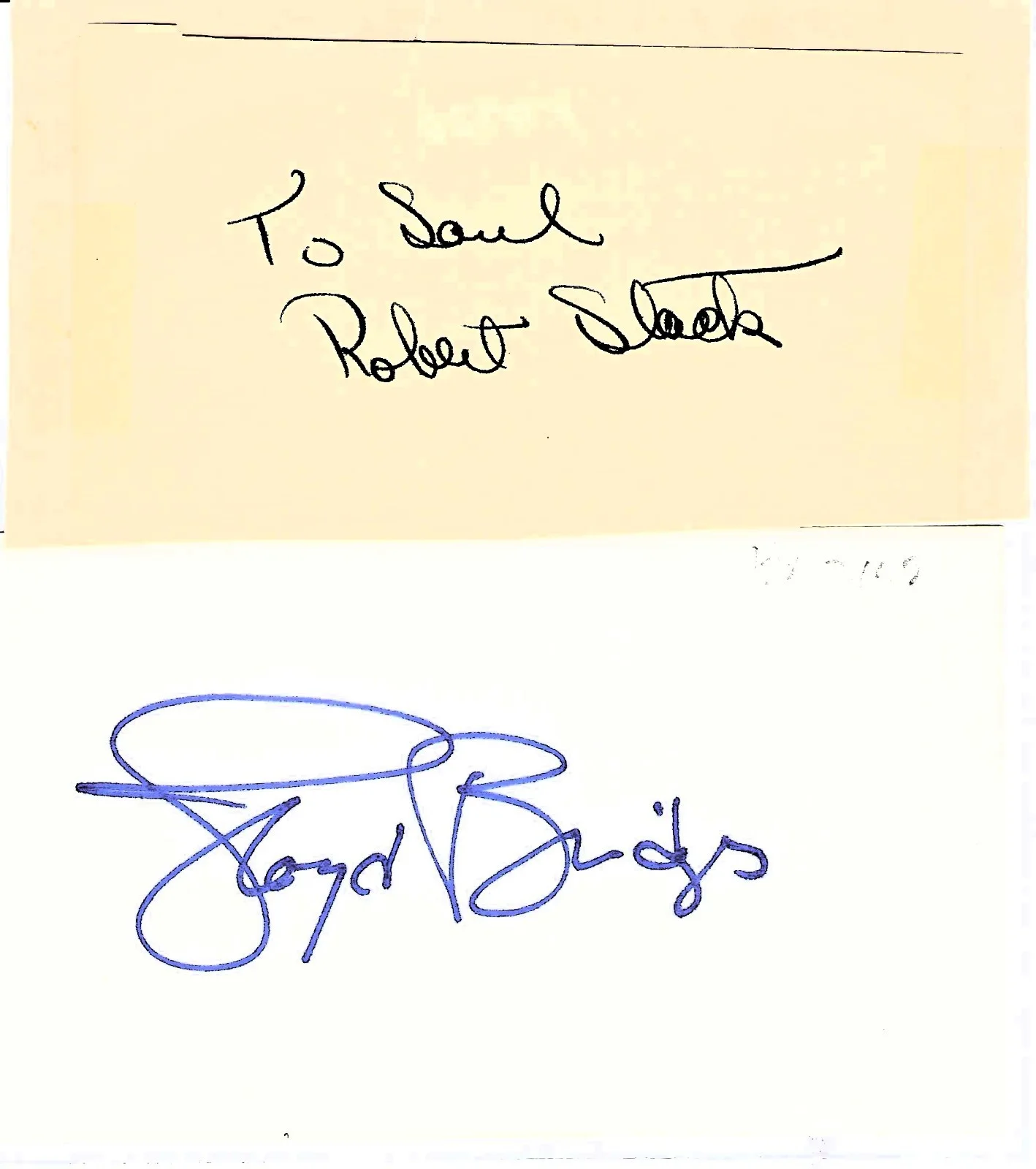 Robert Stack, Lloyd Bridges — "Airplane!" cast ROBERT STACK & LLOYD BRIDGES signed cards +8x10 lobby card COA, image 2