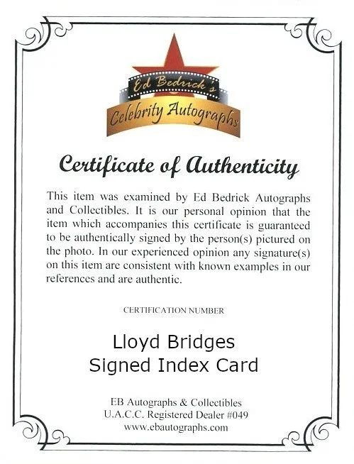 Robert Stack, Lloyd Bridges — "Airplane!" cast ROBERT STACK & LLOYD BRIDGES signed cards +8x10 lobby card COA, image 4