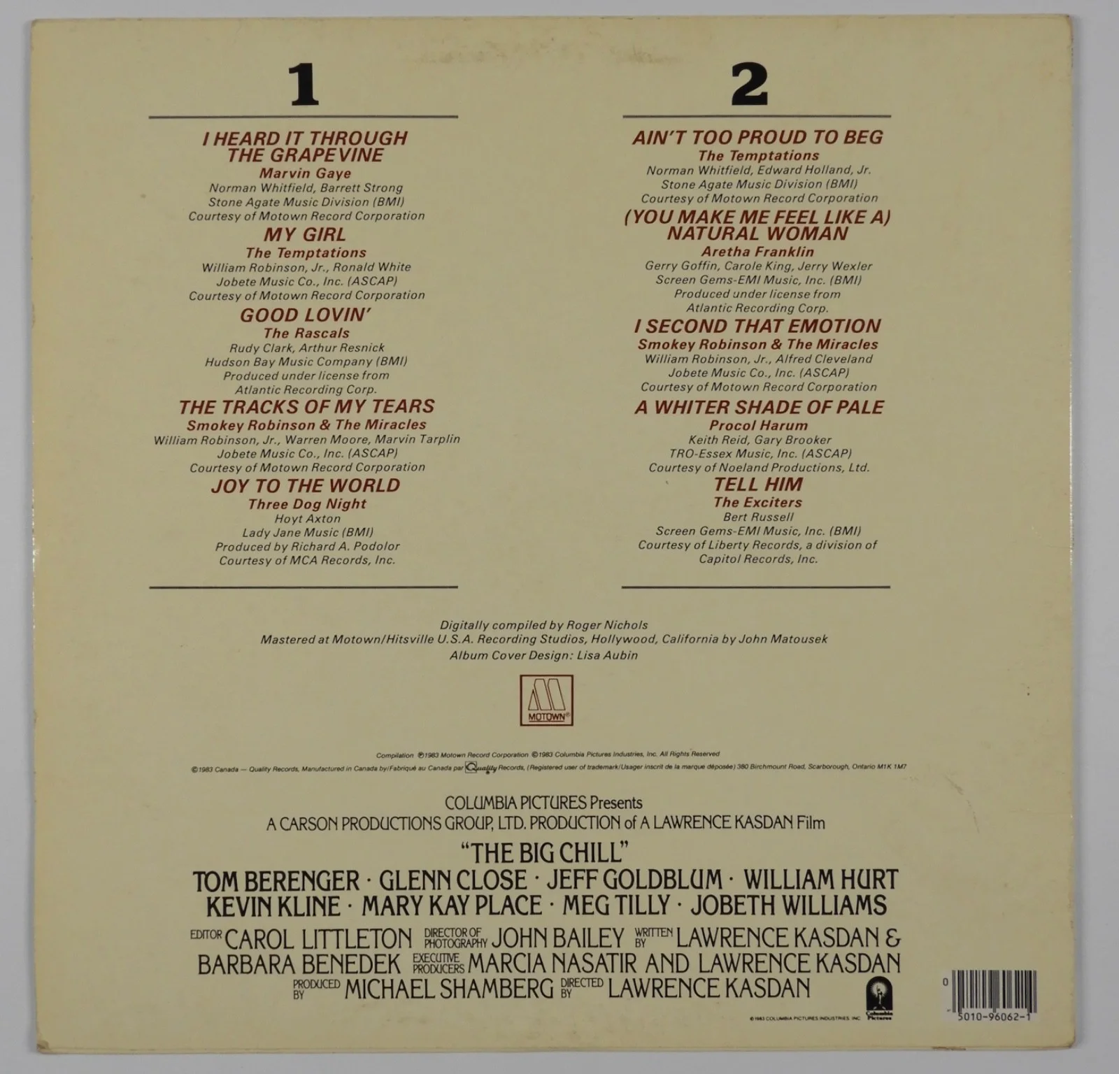 The Big Chill Signed Autograph JSA Album Soundtrack Vinyl Tom Berenger +, изображение 4