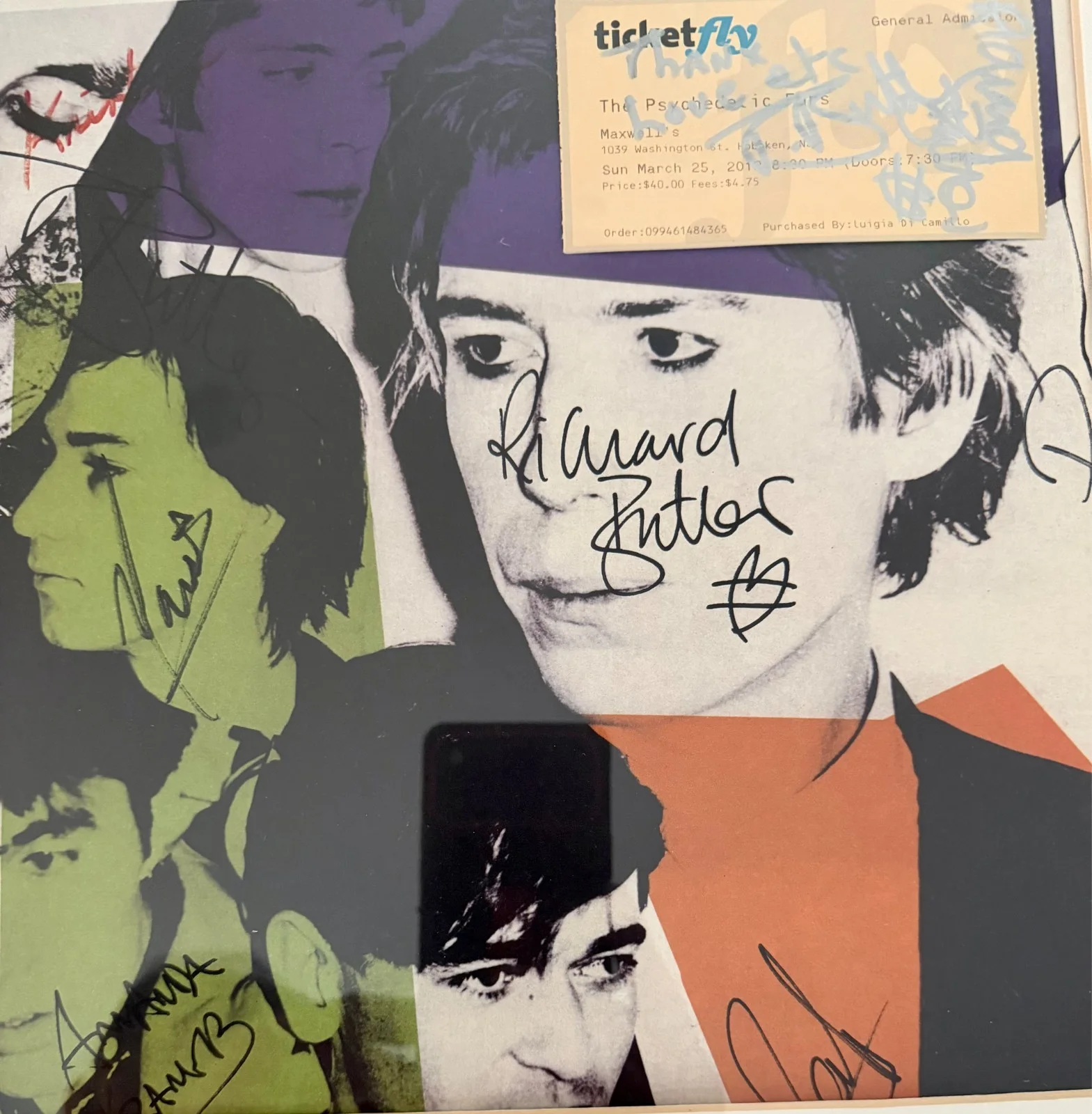 RARE Signed Psychedelic Furs --Talk Talk Talk LP -- Framed Full Band + Ticket, image 2