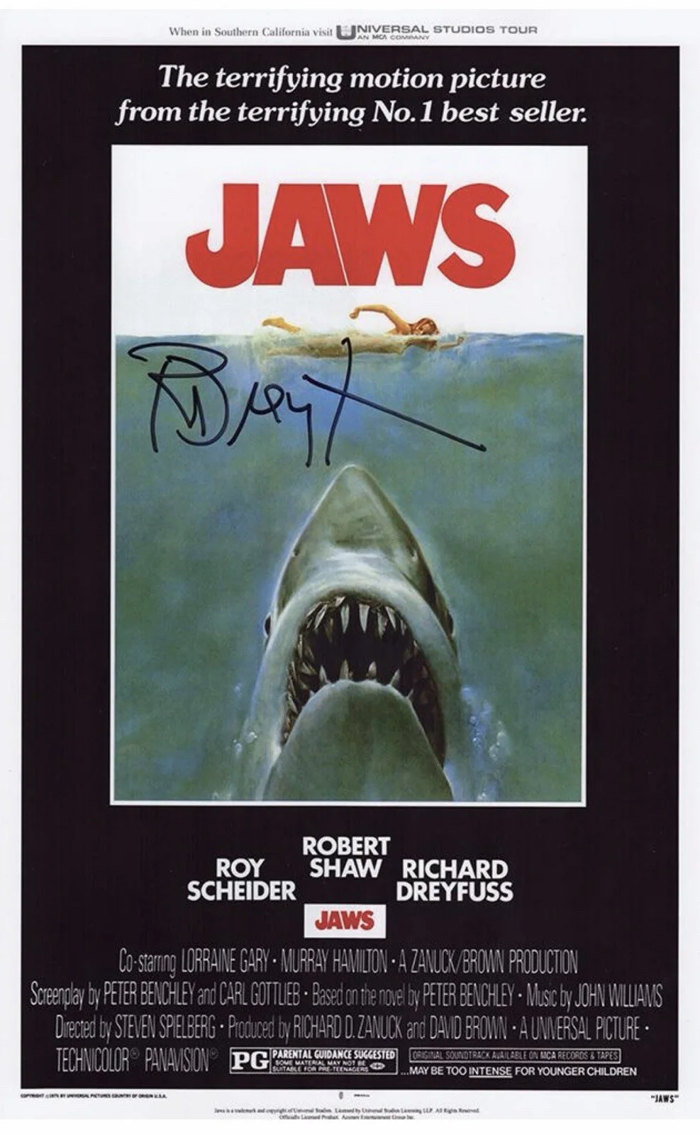 Richard Dreyfuss — Richard Dreyfuss Signed "Jaws" 11x17 Movie Poster (Schwartz)