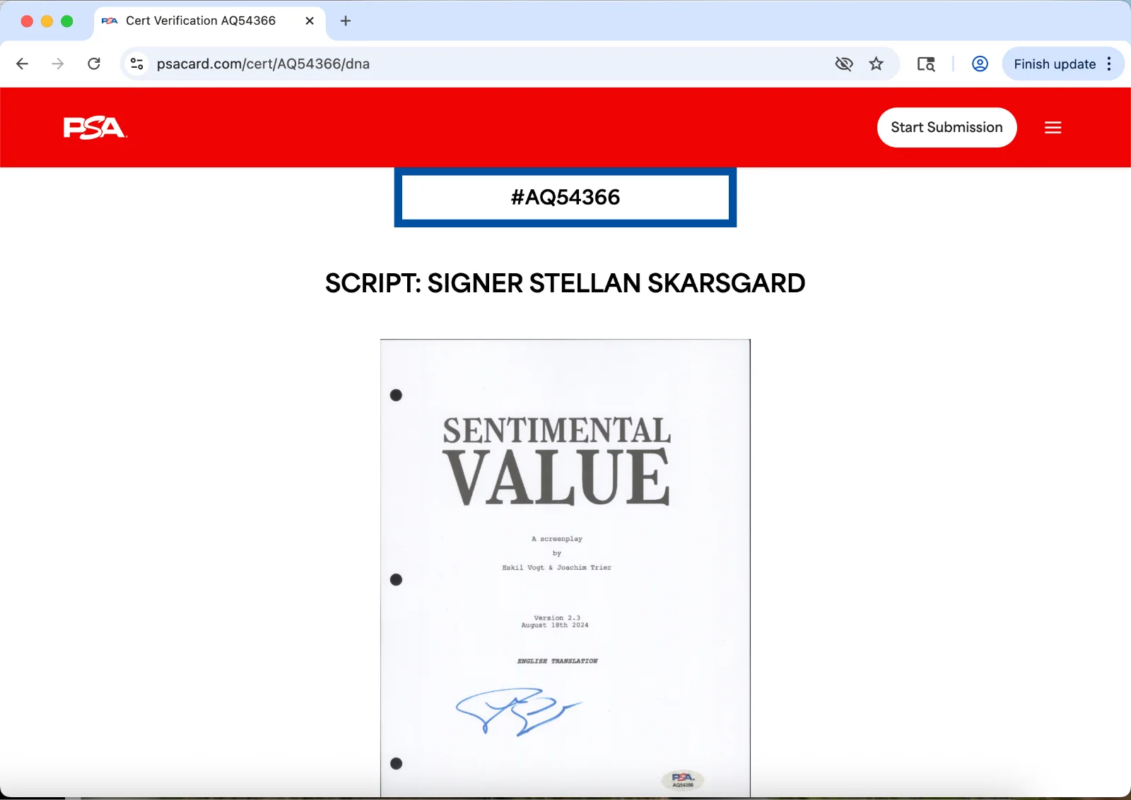 Stellan Skarsgard — Stellan Skarsgard signed Sentimental Value script full 138 pages PSA autograph B, image 3