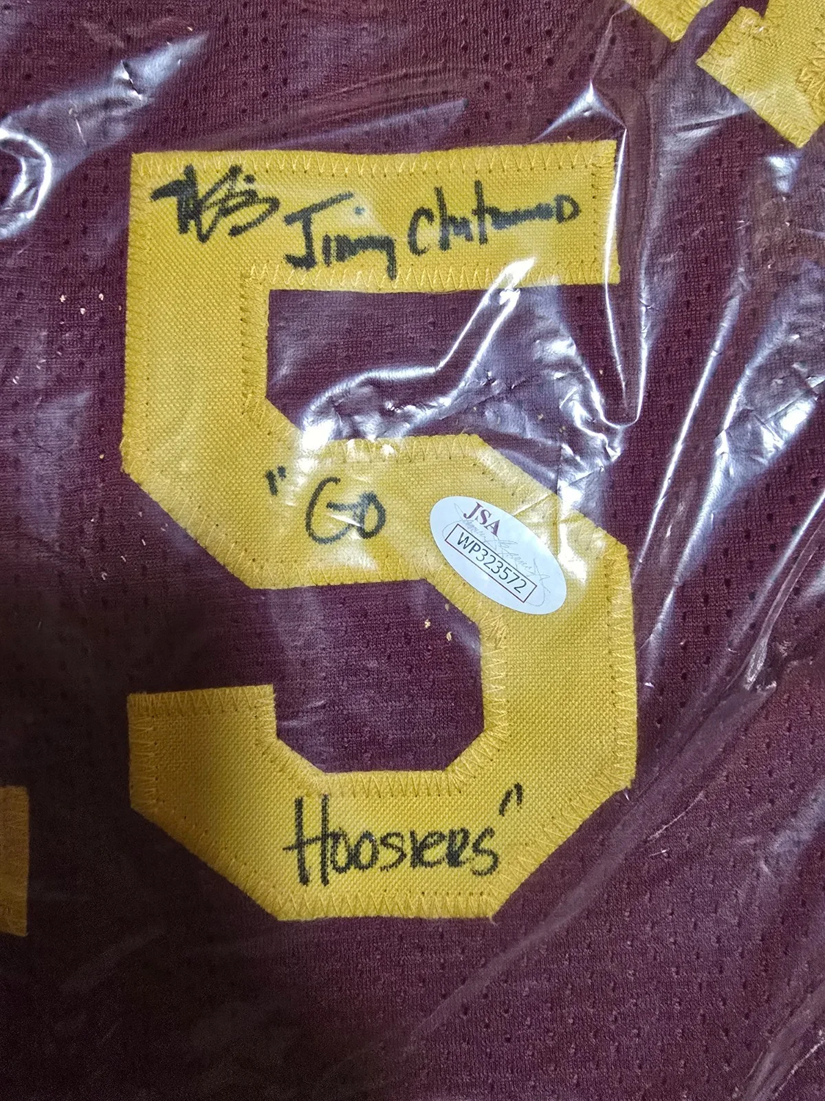 Maris Valainis signed / autographed / Inscribed Jimmy Chitwood Hoosiers Jersey, image 3