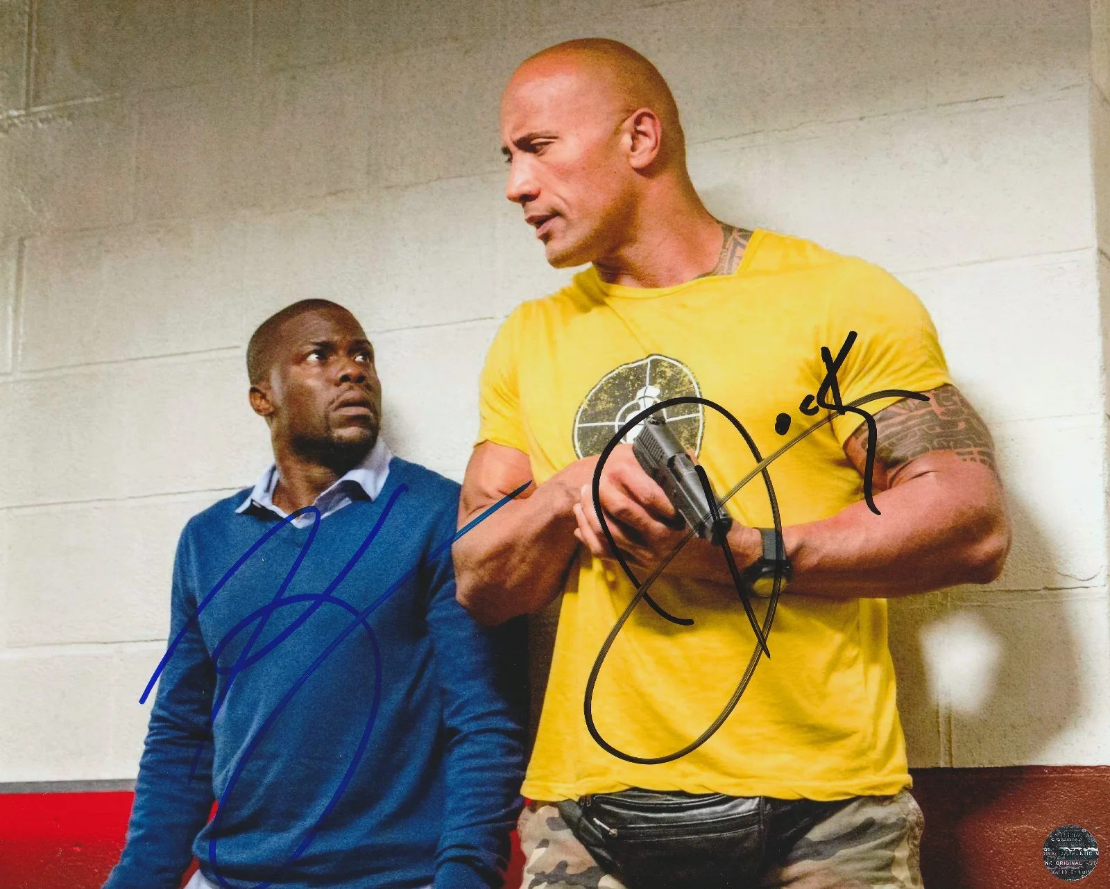 Kevin Hart & Dwayne The Rock Johnson — Kevin Hart & The Rock Autographed Central Intelligence 8x10 Photo with COA/Holo